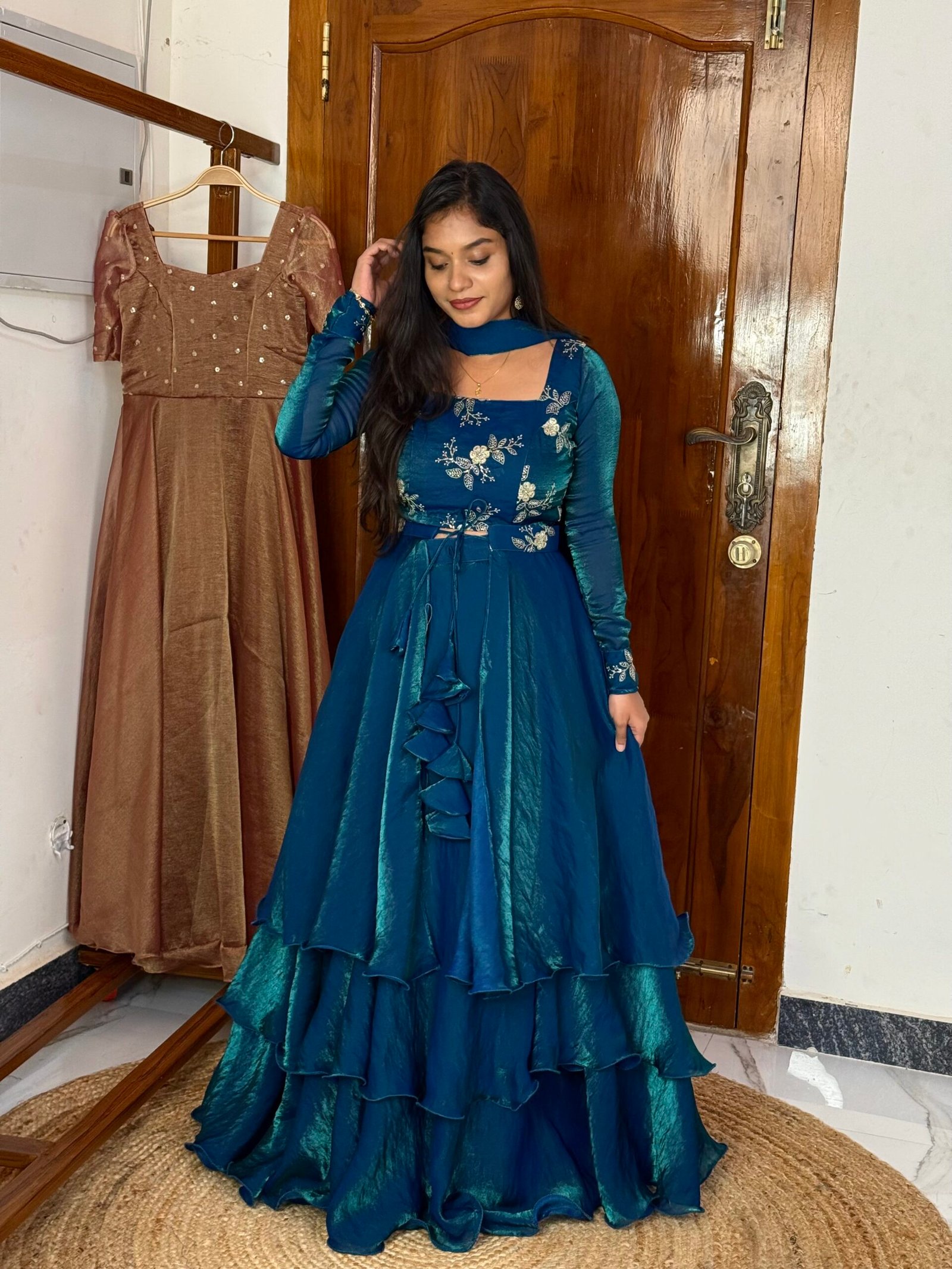 3 in 1 Lehenga - Peacock blue