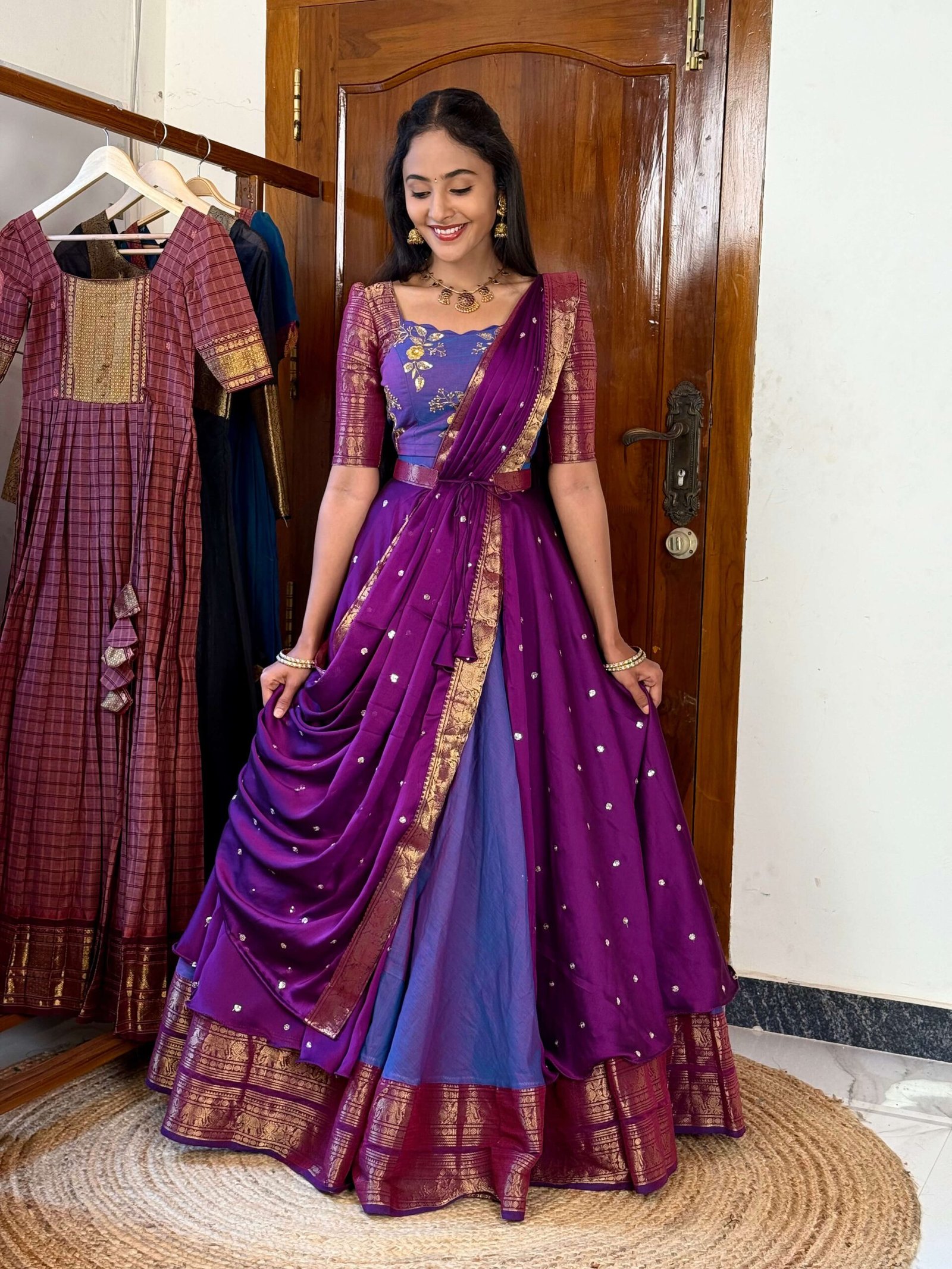 4 in 1 Dreamy layers lavender Lehenga set