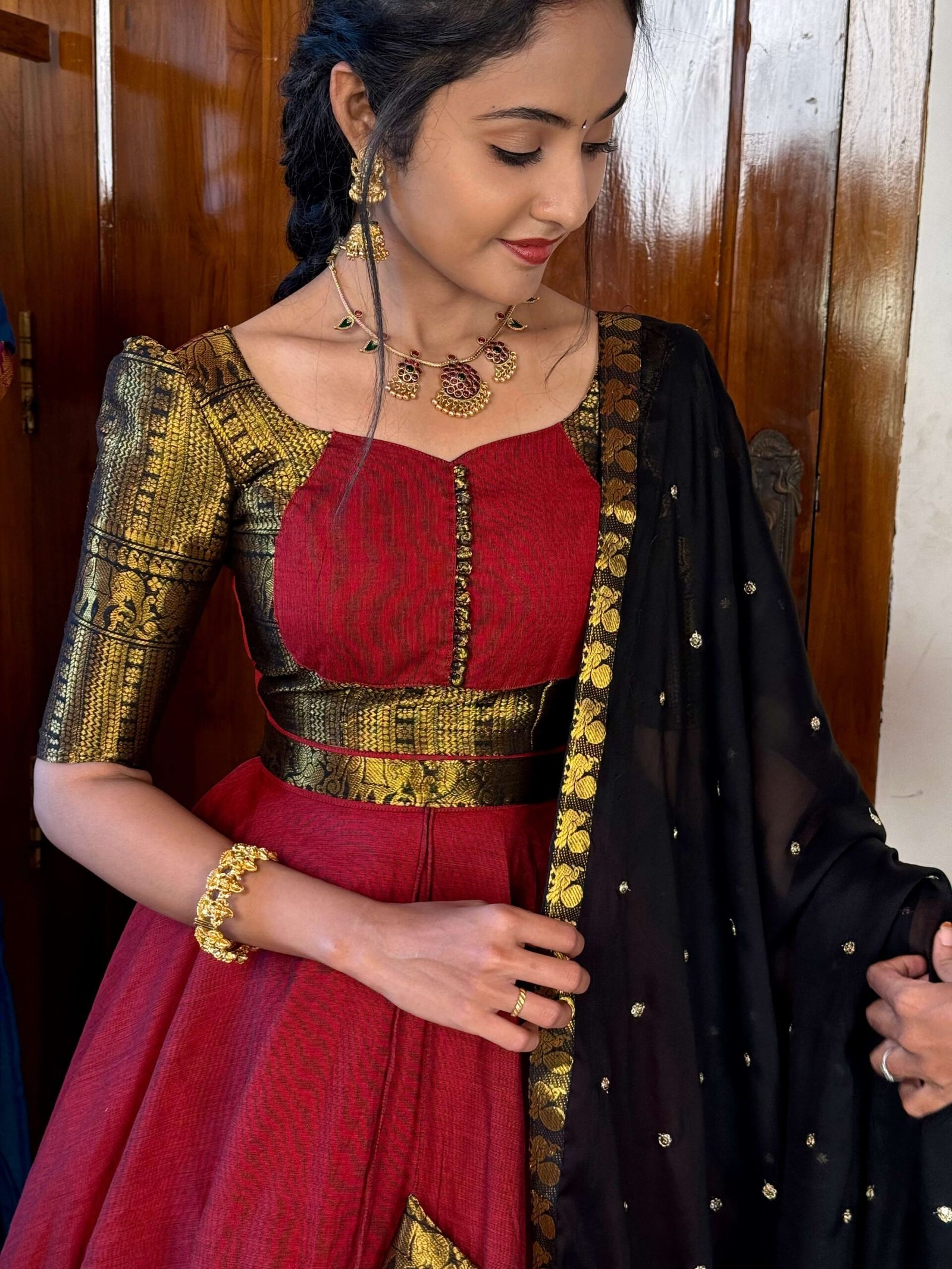 4 in 1 Maroon and black dreamy layers lehenga set