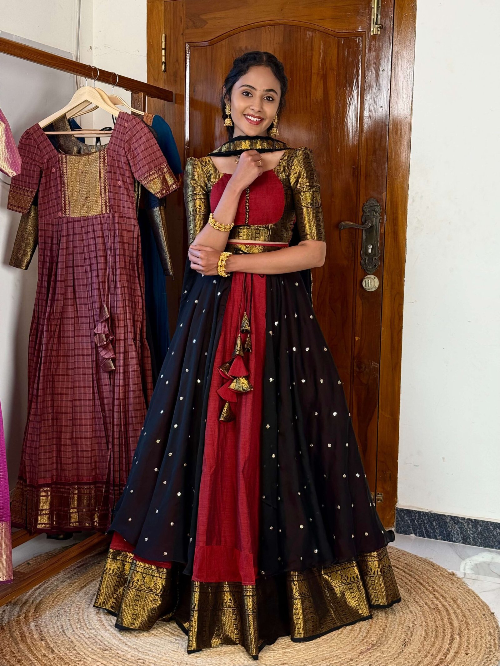 4 in 1 Maroon and black dreamy layers lehenga set