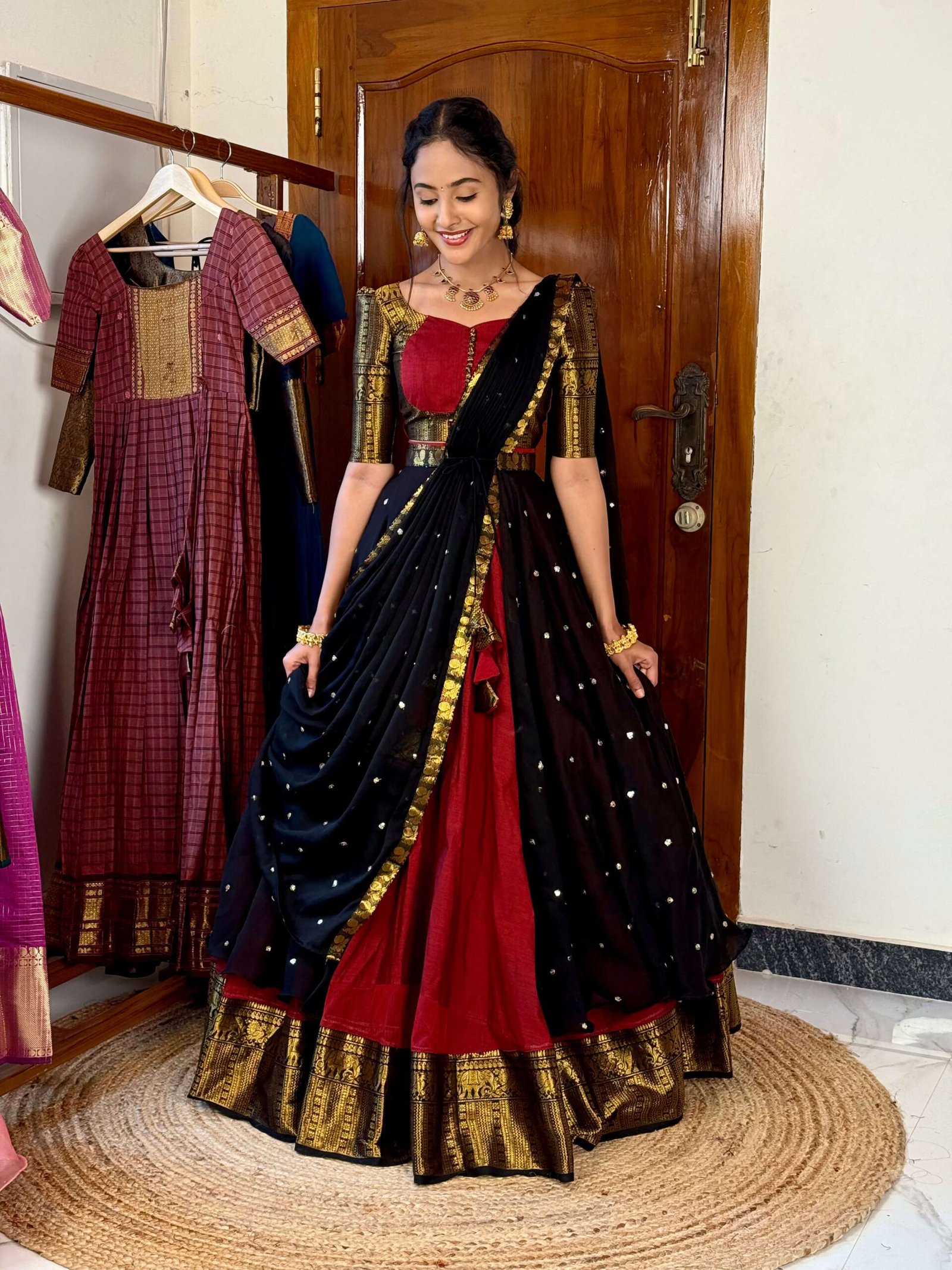 4 in 1 Maroon and black dreamy layers lehenga set