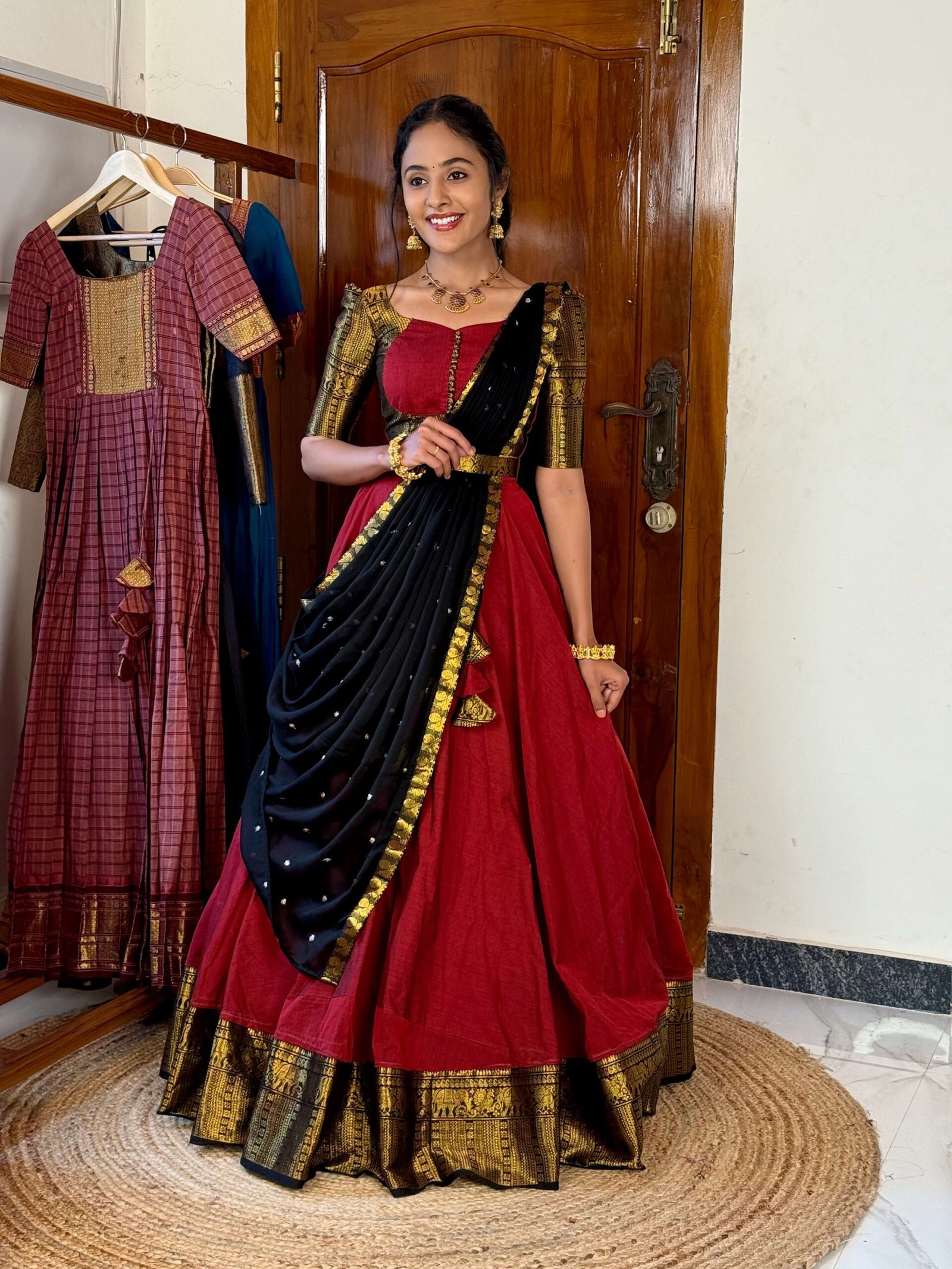 4 in 1 Maroon and black dreamy layers lehenga set