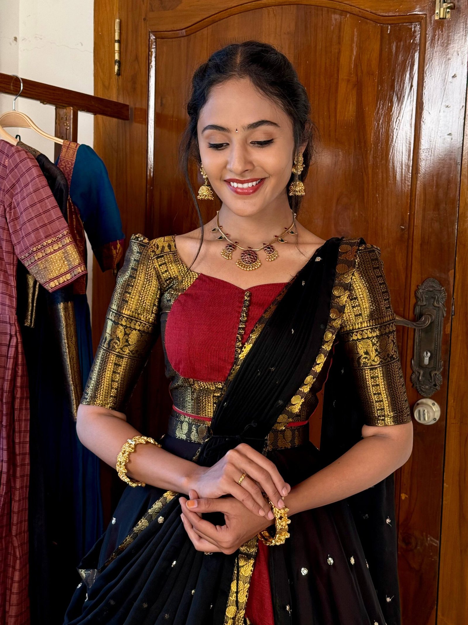 4 in 1 Maroon and black dreamy layers lehenga set