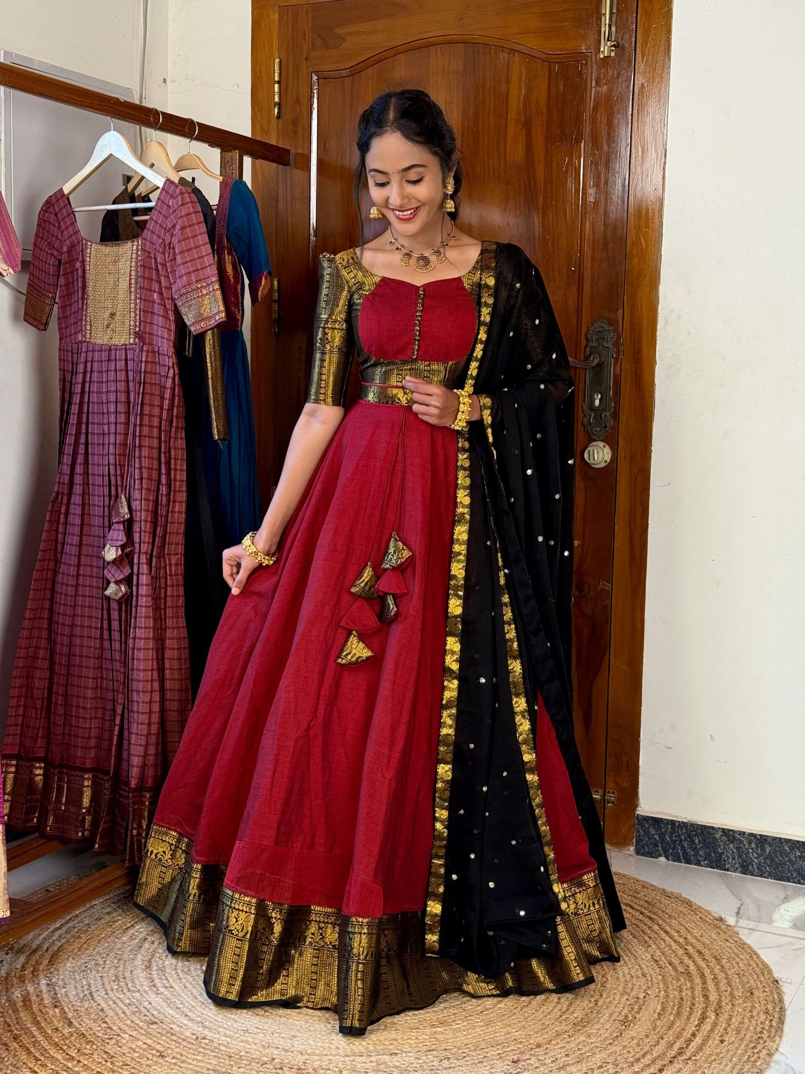 4 in 1 Maroon and black dreamy layers lehenga set
