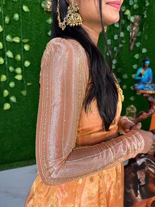 Bridal Pure Tissue Silk - Peach (Lehenga)