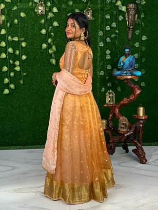 Bridal Pure Tissue Silk - Peach (Lehenga)