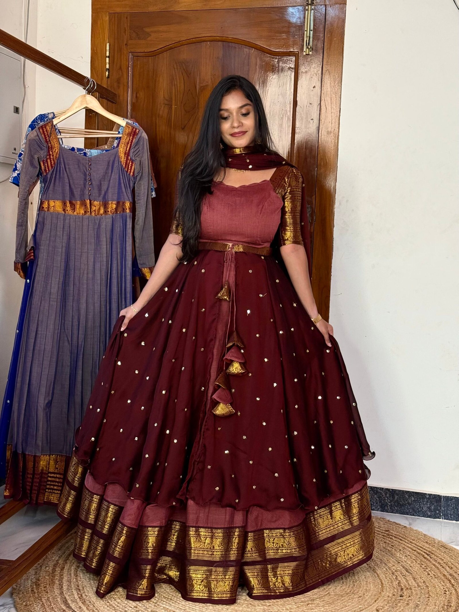 Chocolate pongal 3 in 1 Lehenga set