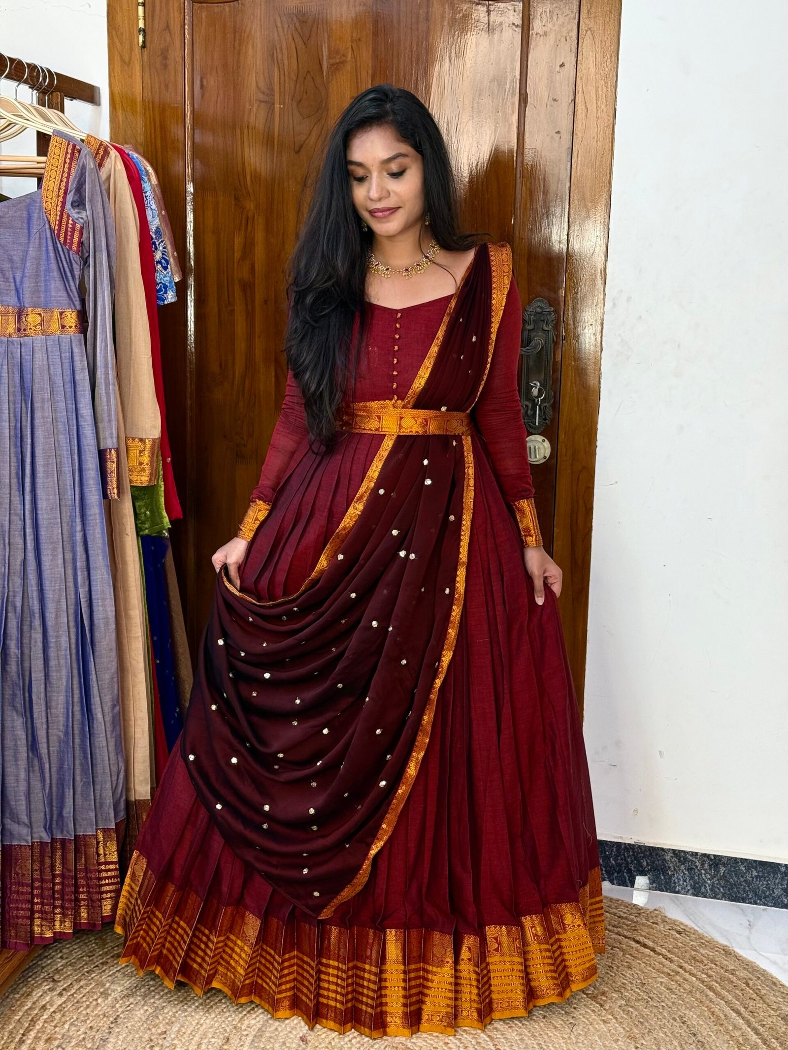 Ezhil Maroon Maxi dress