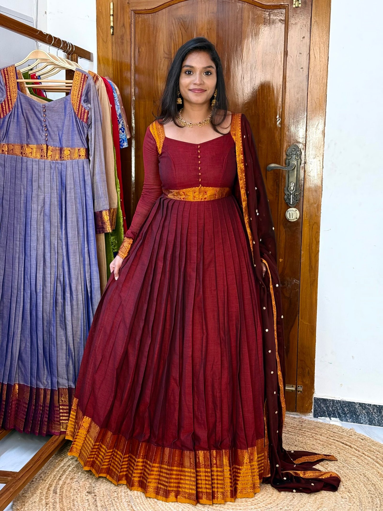 Ezhil Maroon Maxi dress