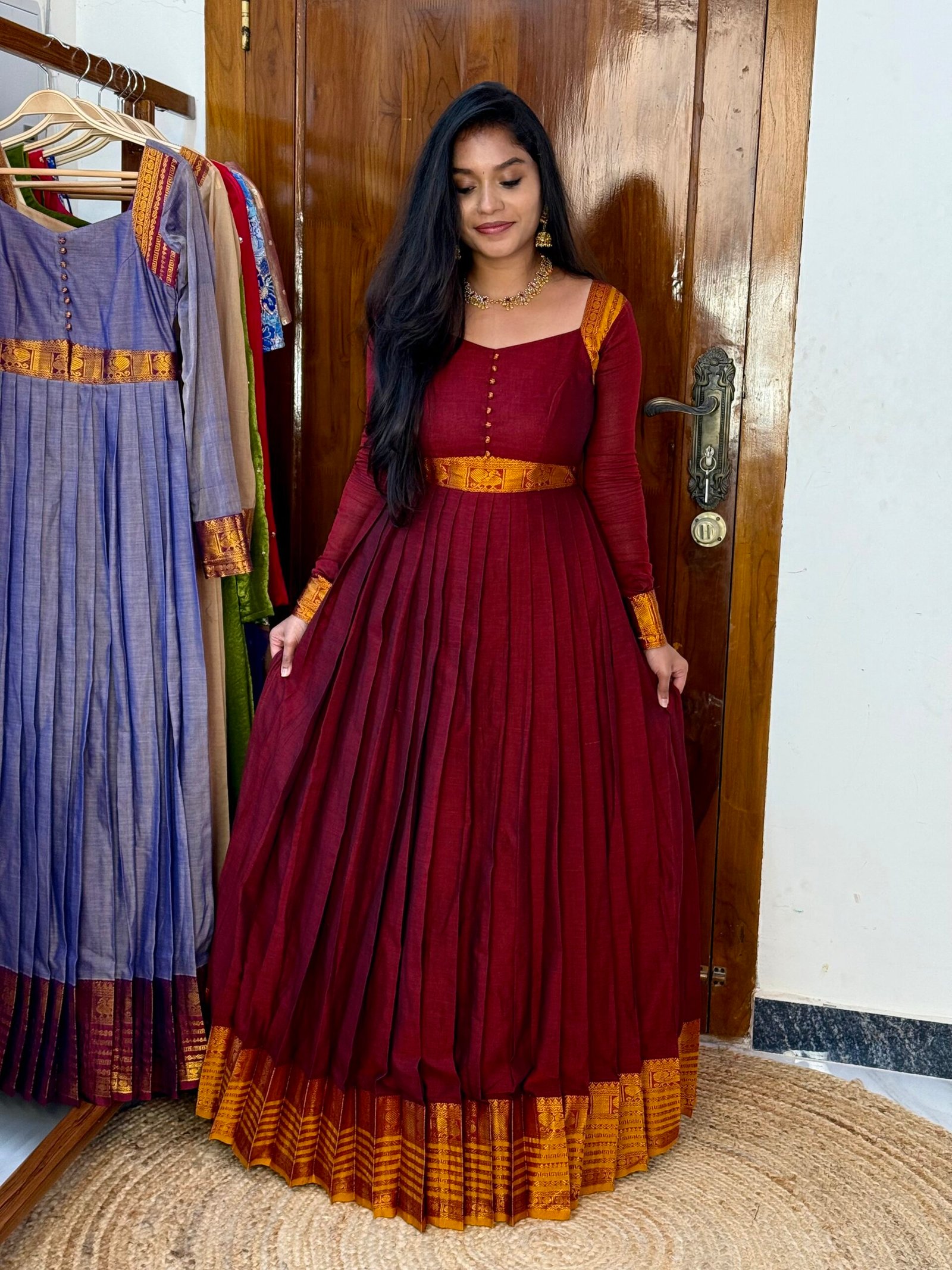 Ezhil Maroon Maxi dress