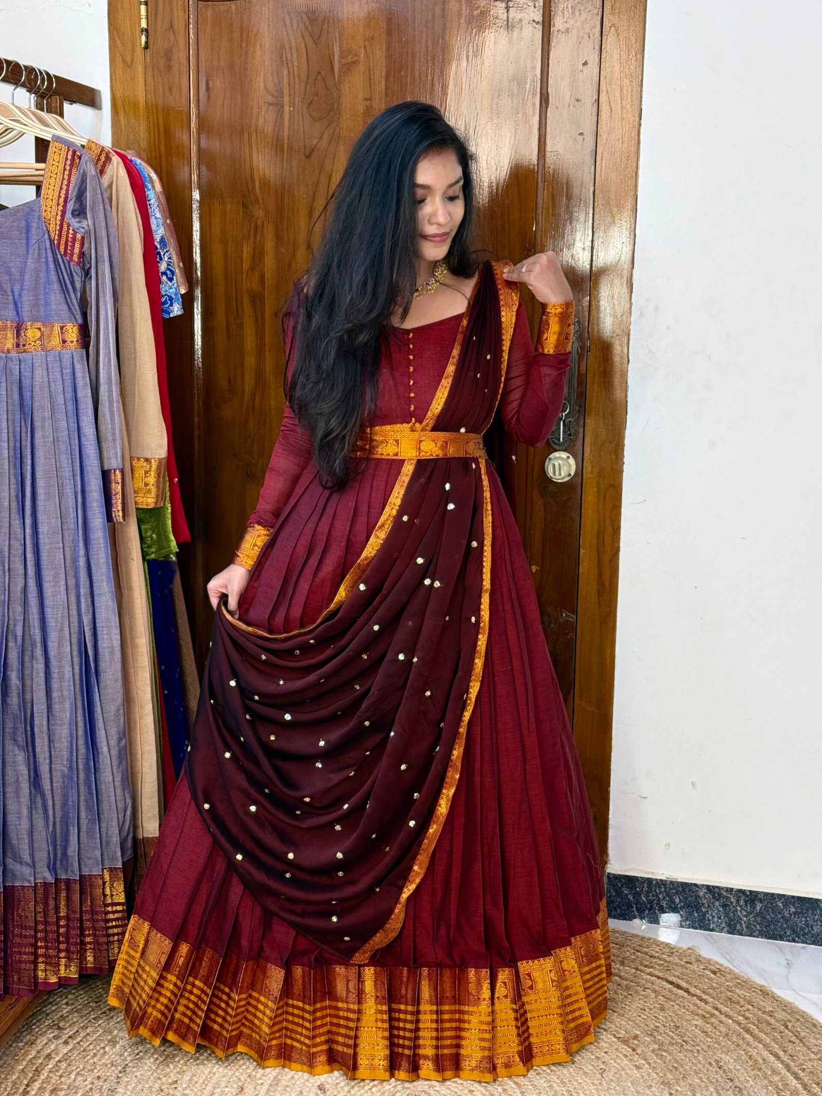 Ezhil Maroon Maxi dress