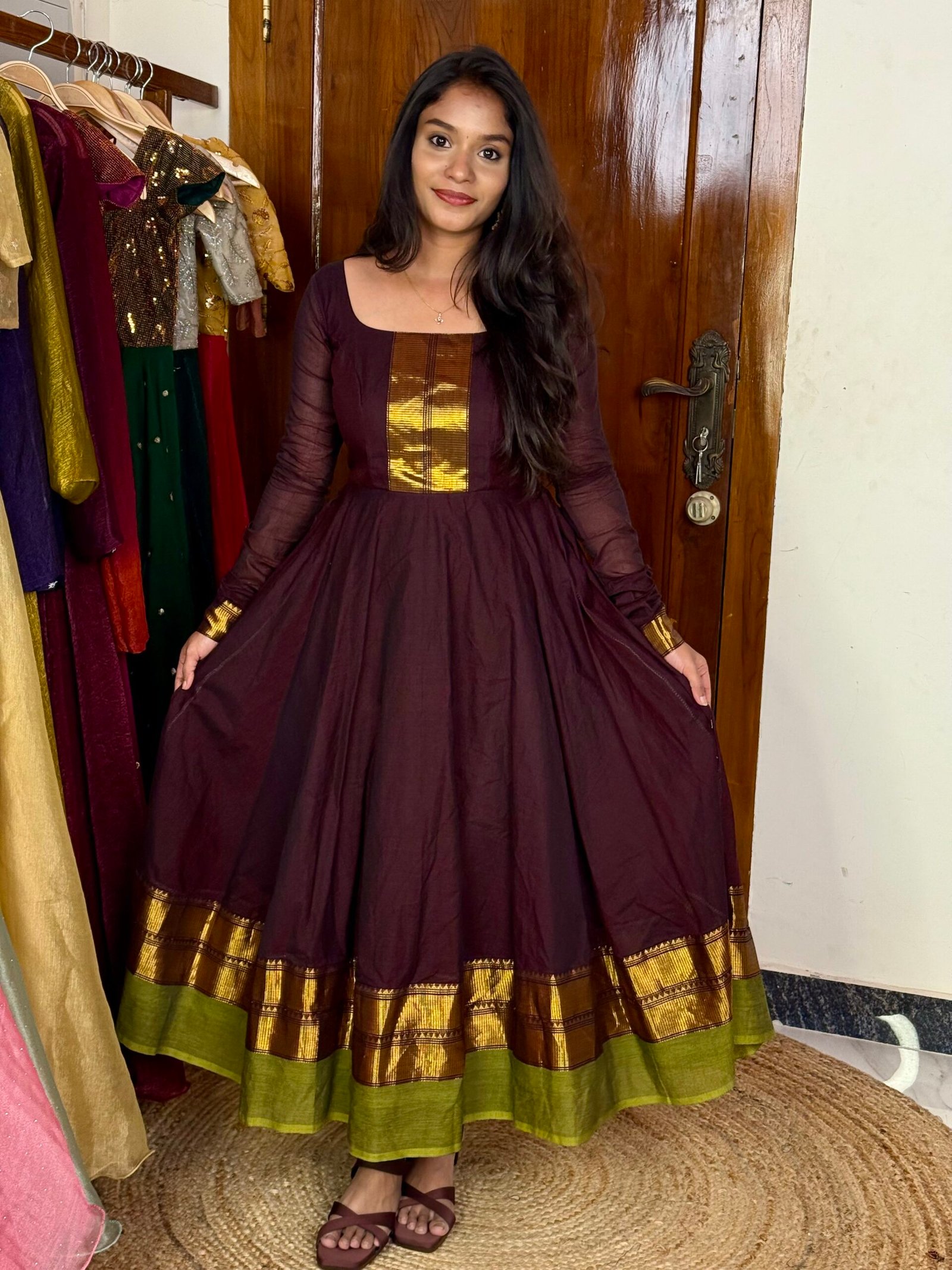 Mayil Anarkali Brown And Green