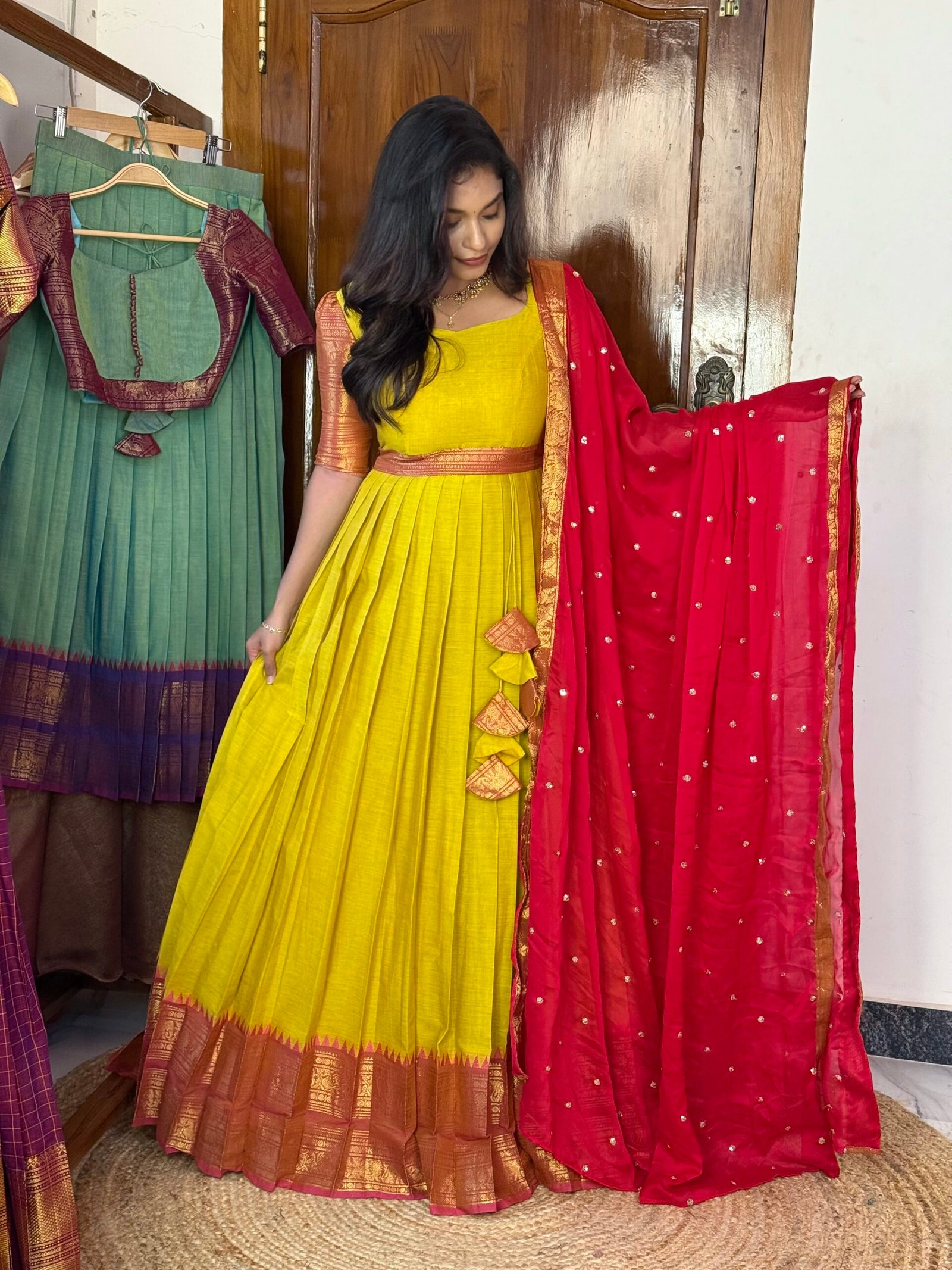 Mayil Green and rani pink Maxi