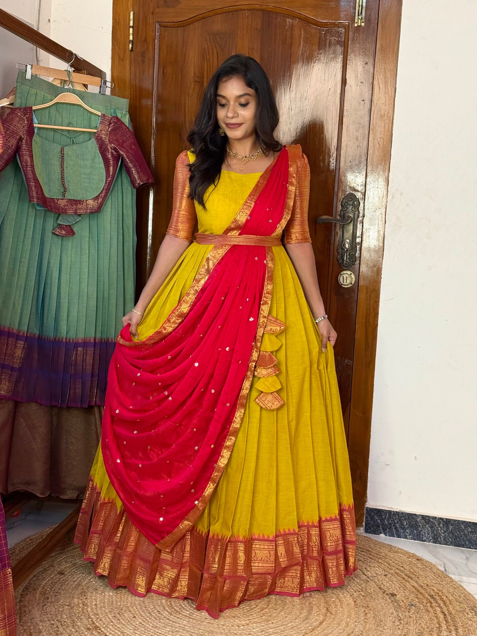 Mayil Green and rani pink Maxi