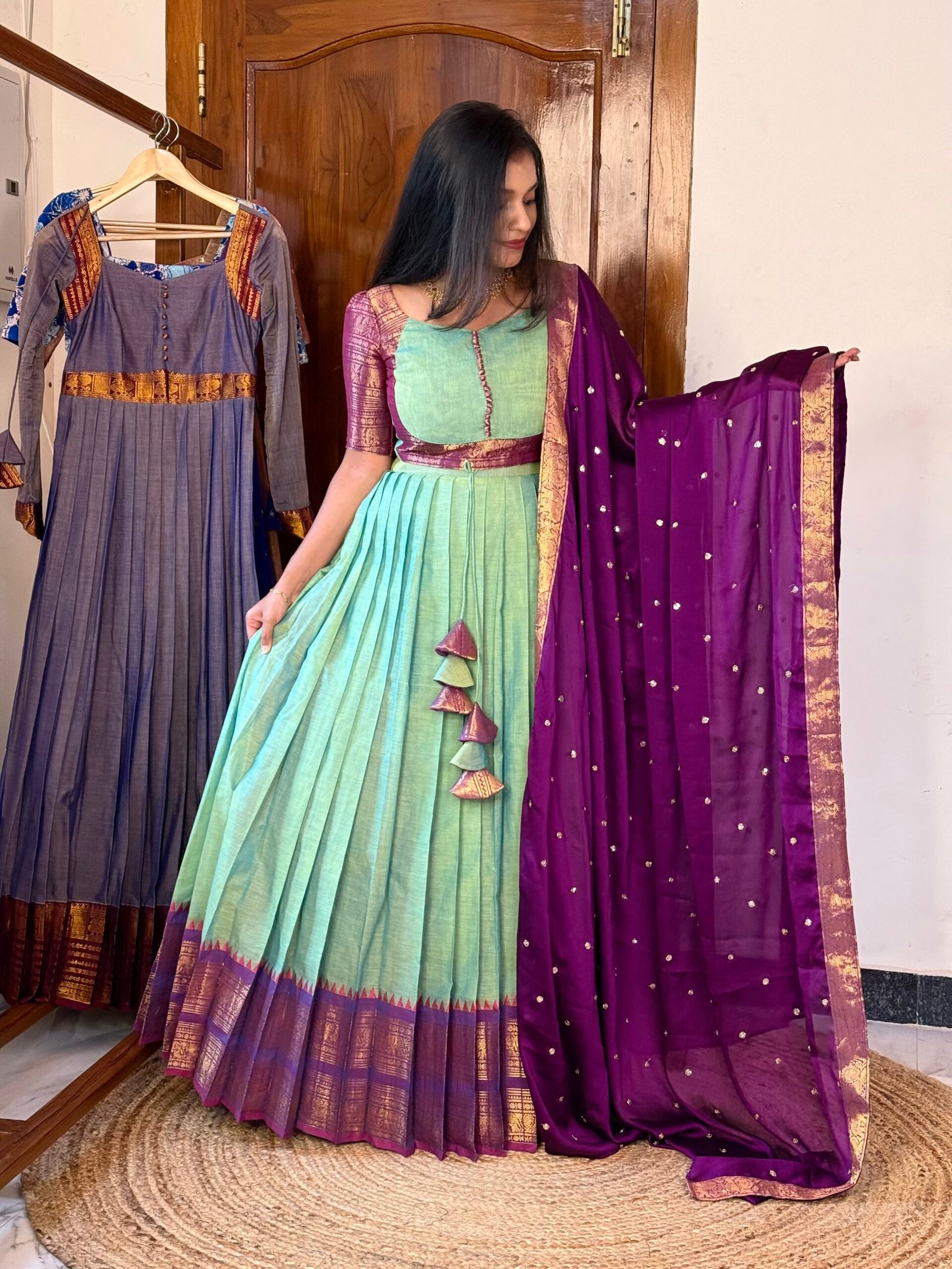 Mayil Sea green and Purple LEHENGA