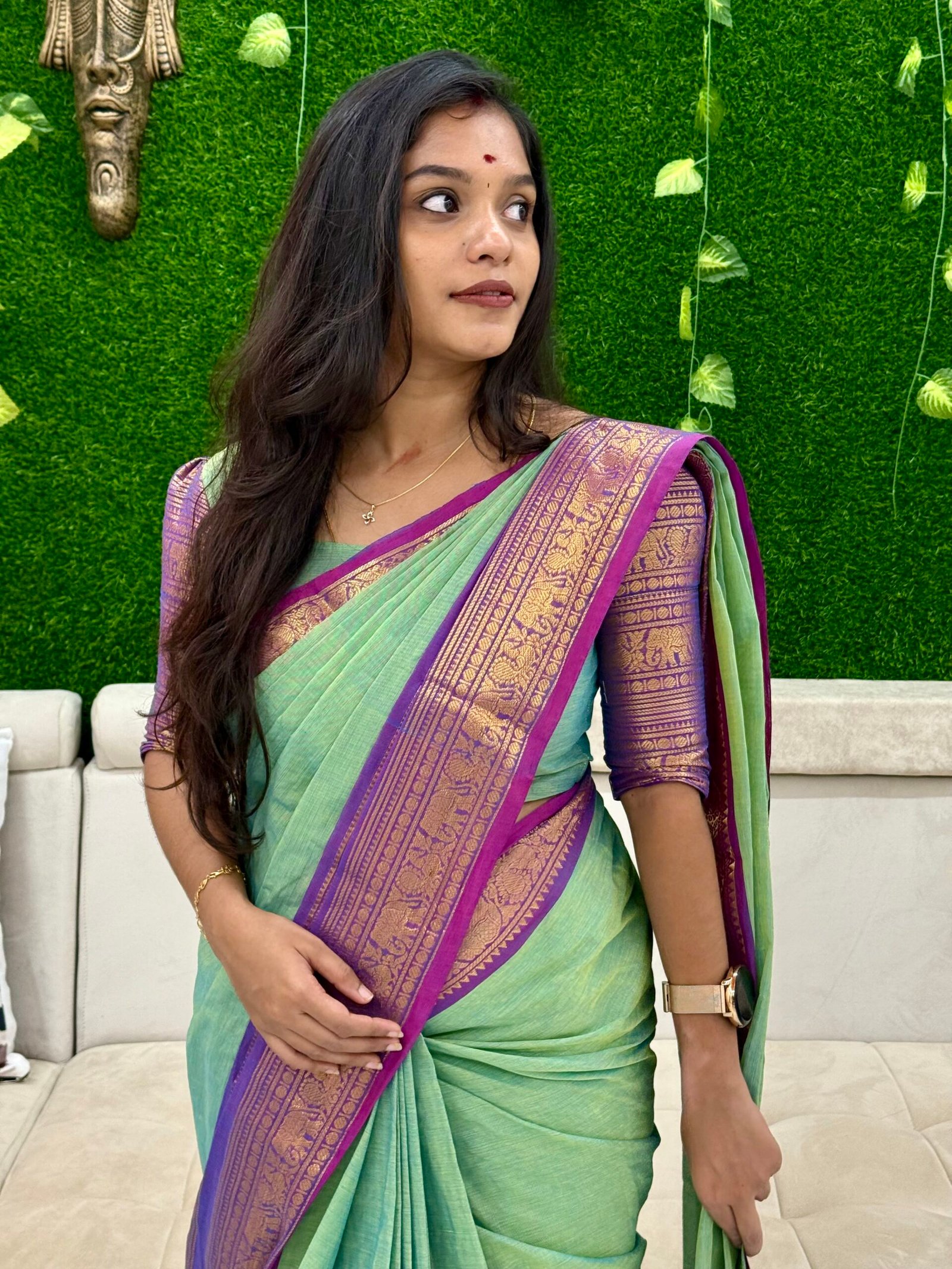 MAYIL Sea green and purple Saree