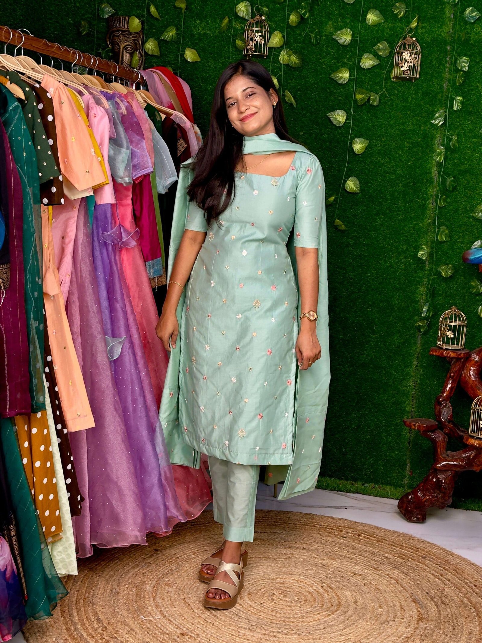 Pure Mul Chanderi Cotton Salwar Set - Blue (Maxi)
