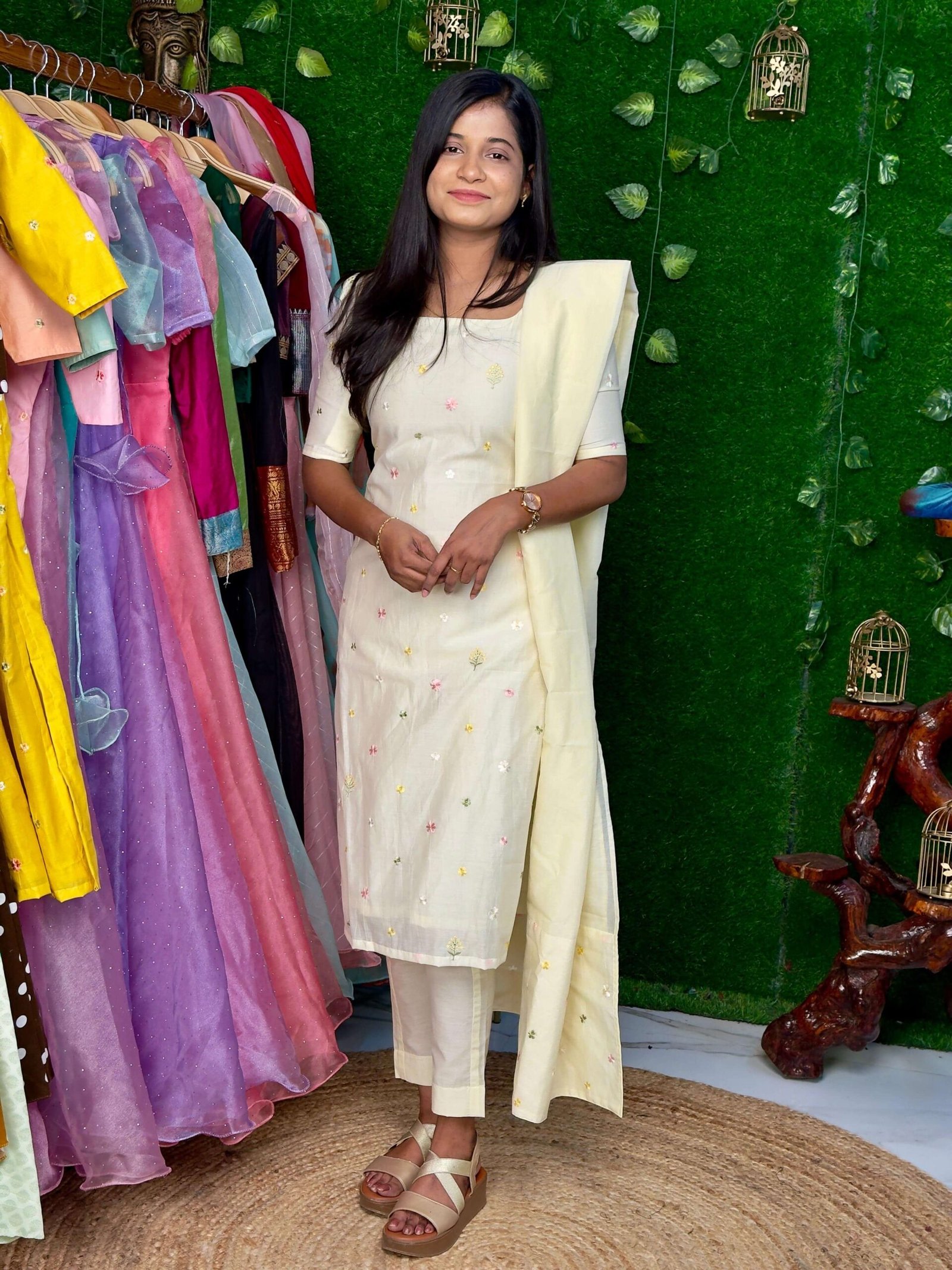 Pure Mul Chanderi Cotton Salwar Set - Off White (Maxi)