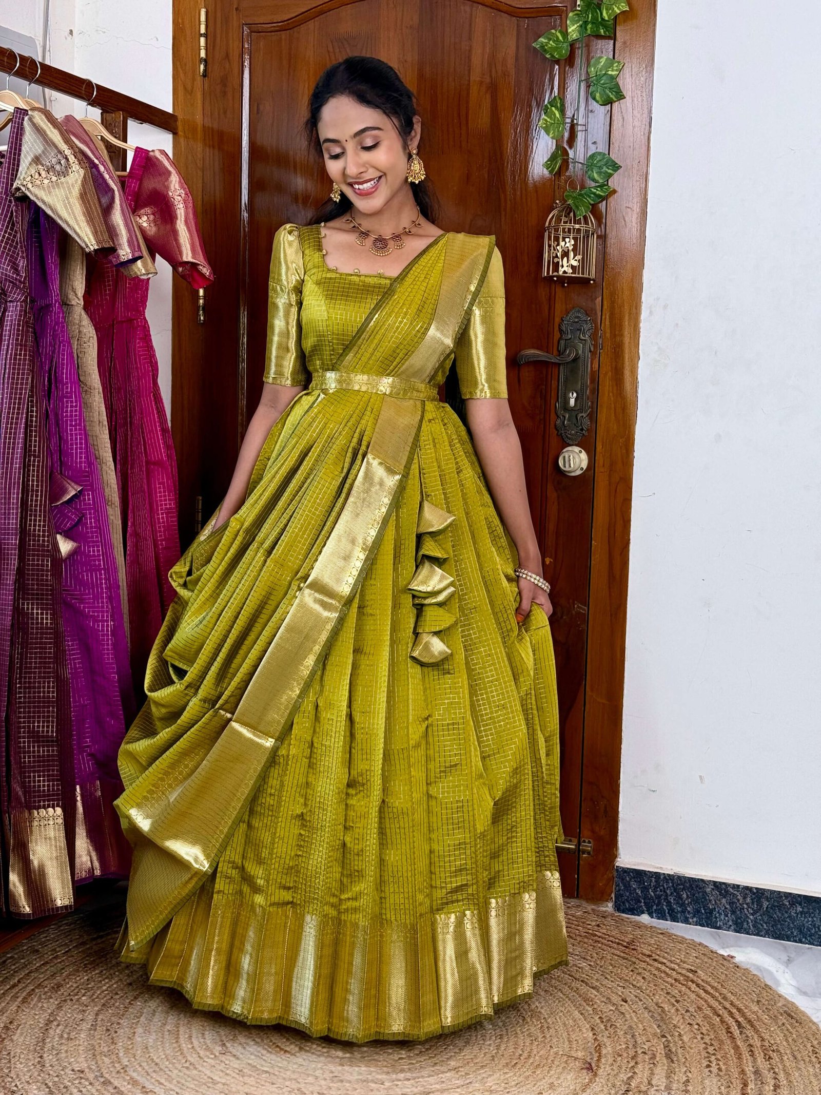 Zari Kattam Olive Green