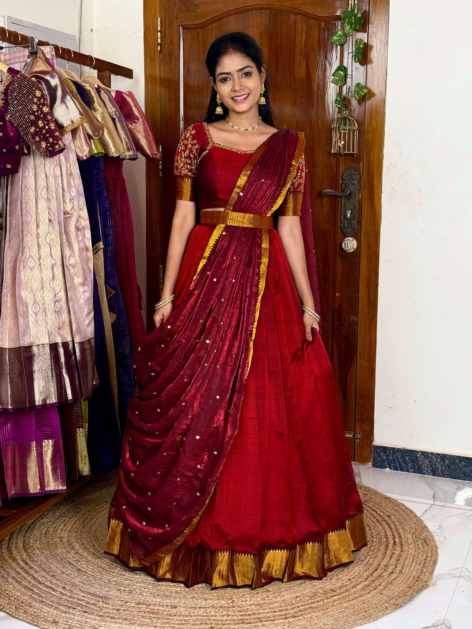Mangalagiri Silk Premium Halfsaree - Maroon
