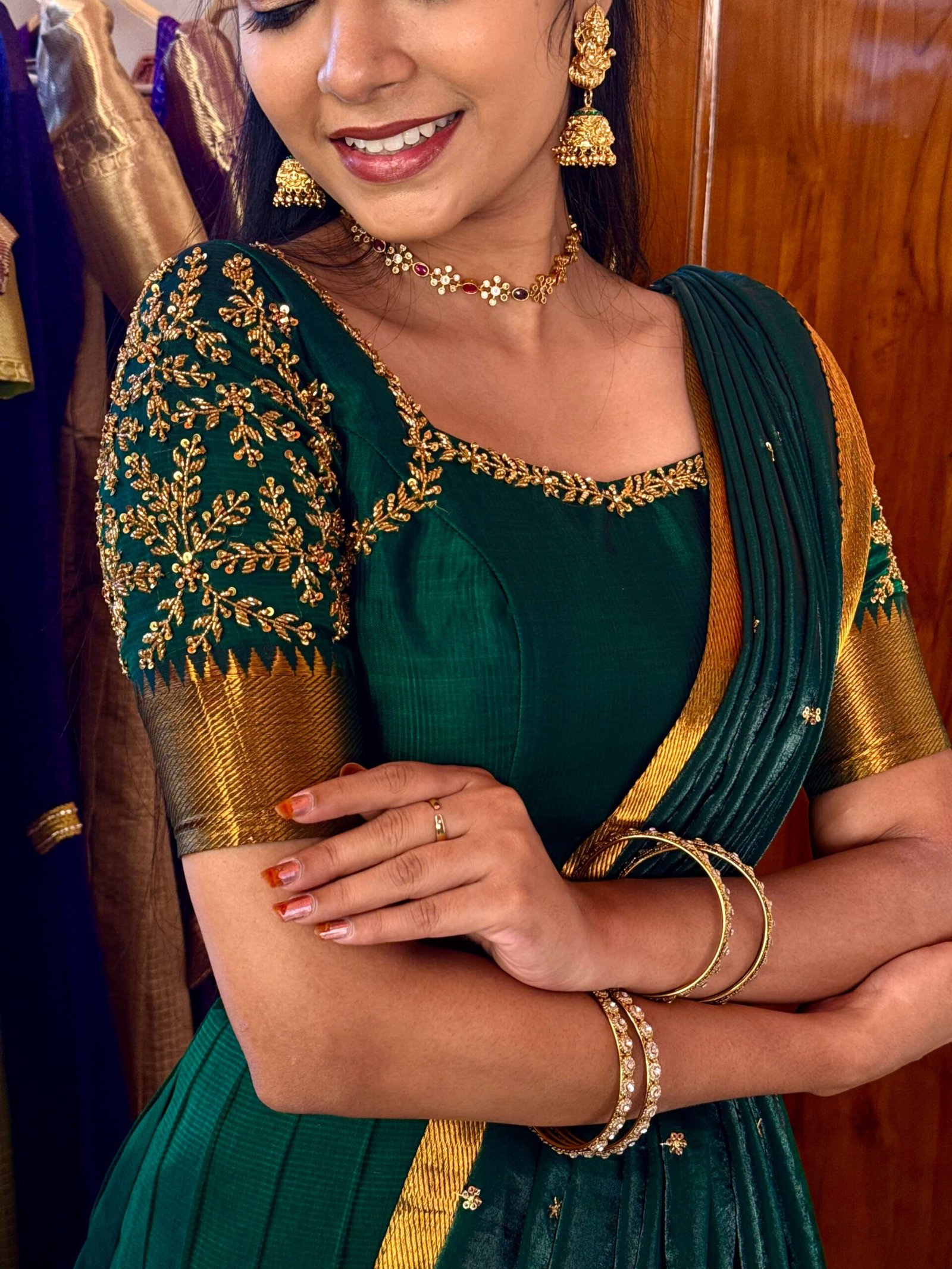 Mangalagiri Silk Premium Halfsaree - Dark green