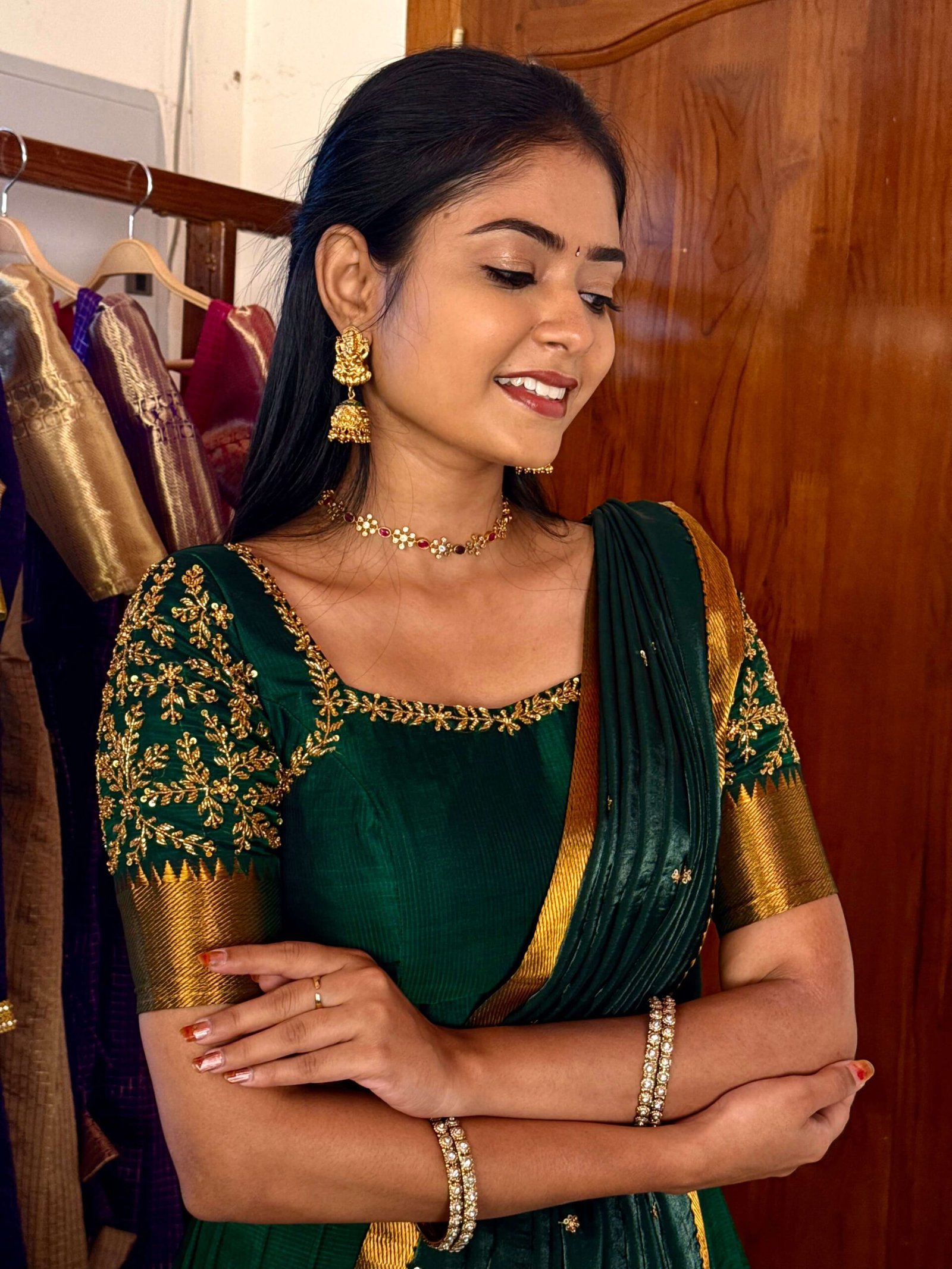 Mangalagiri Silk Premium Halfsaree - Dark green