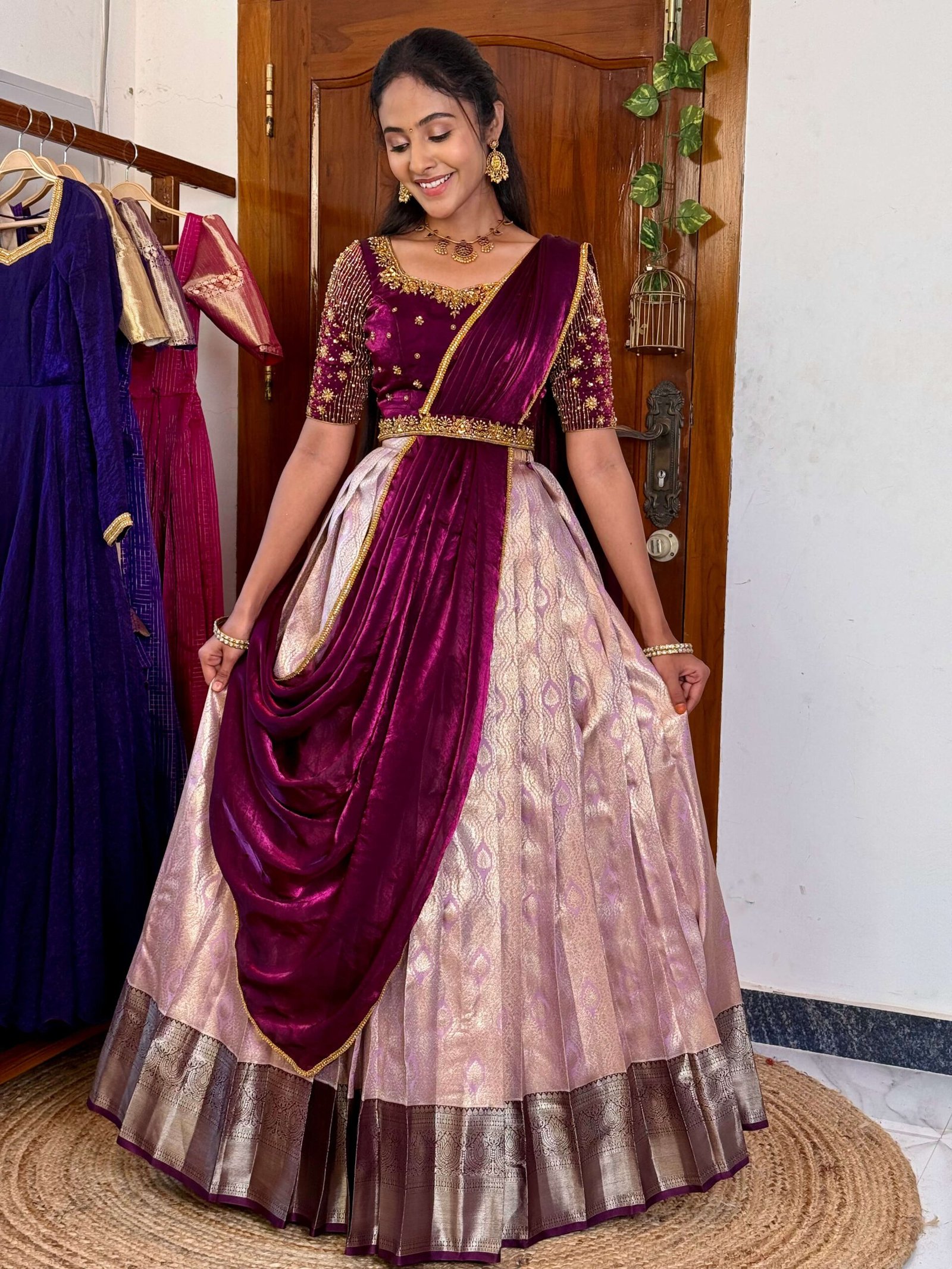 Purplelave Premium Kanchipuram Silk Lehenga