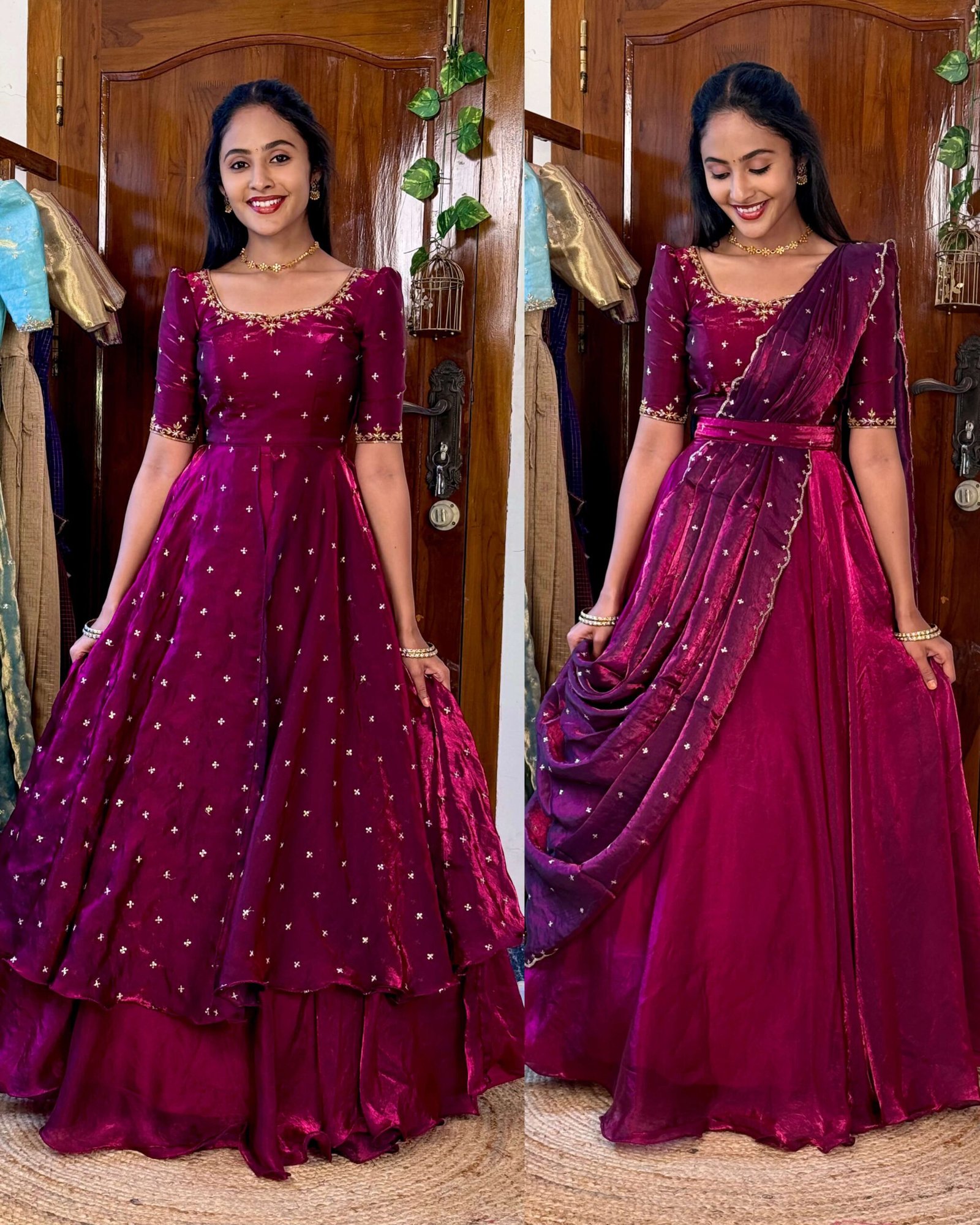 3 in 1 Magenta wine AIRA Lehenga