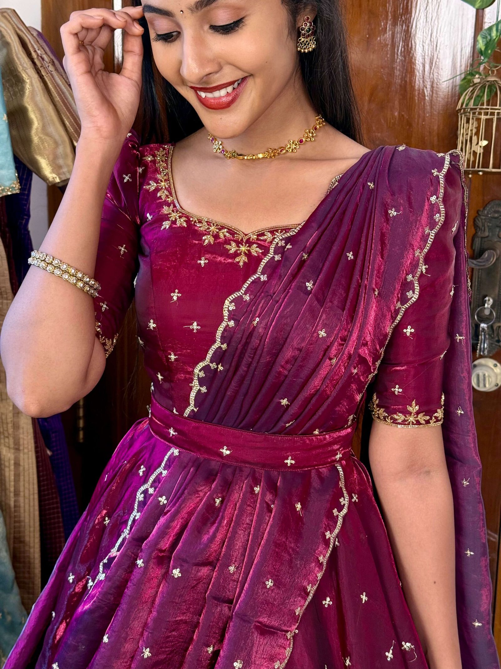 3 in 1 Magenta wine AIRA Lehenga