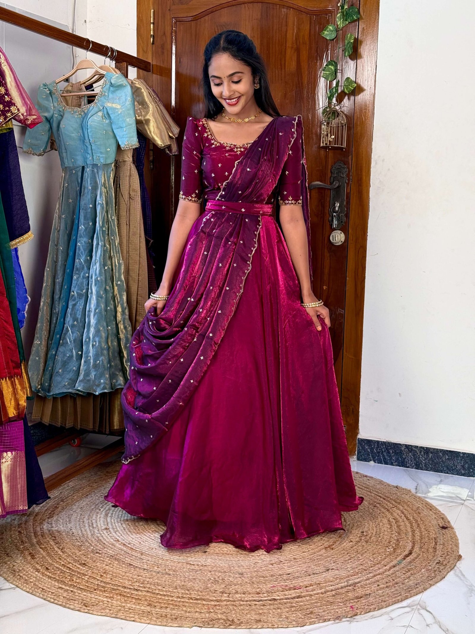 3 in 1 Magenta wine AIRA Lehenga