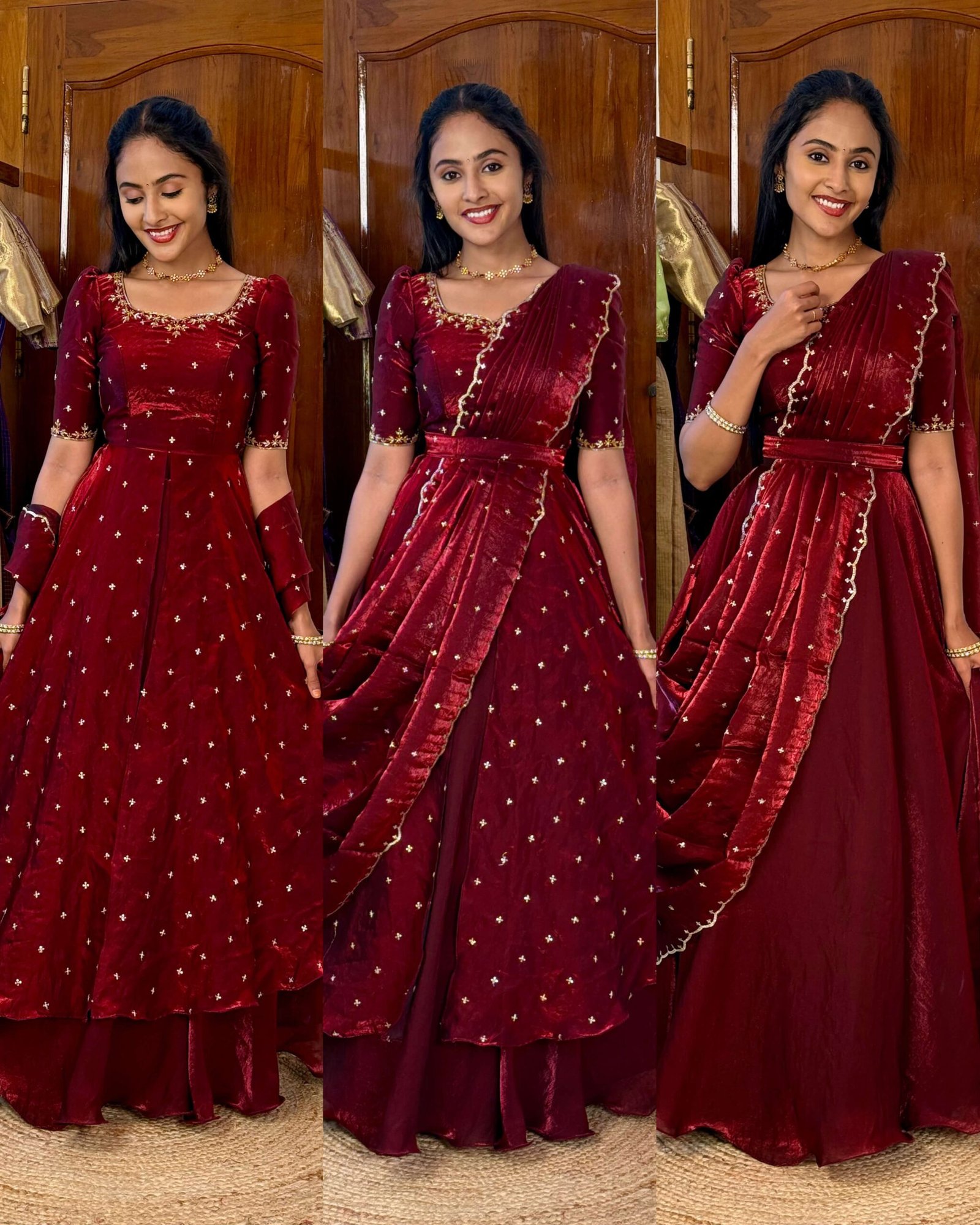 3 in 1 Maroon AIRA Lehenga