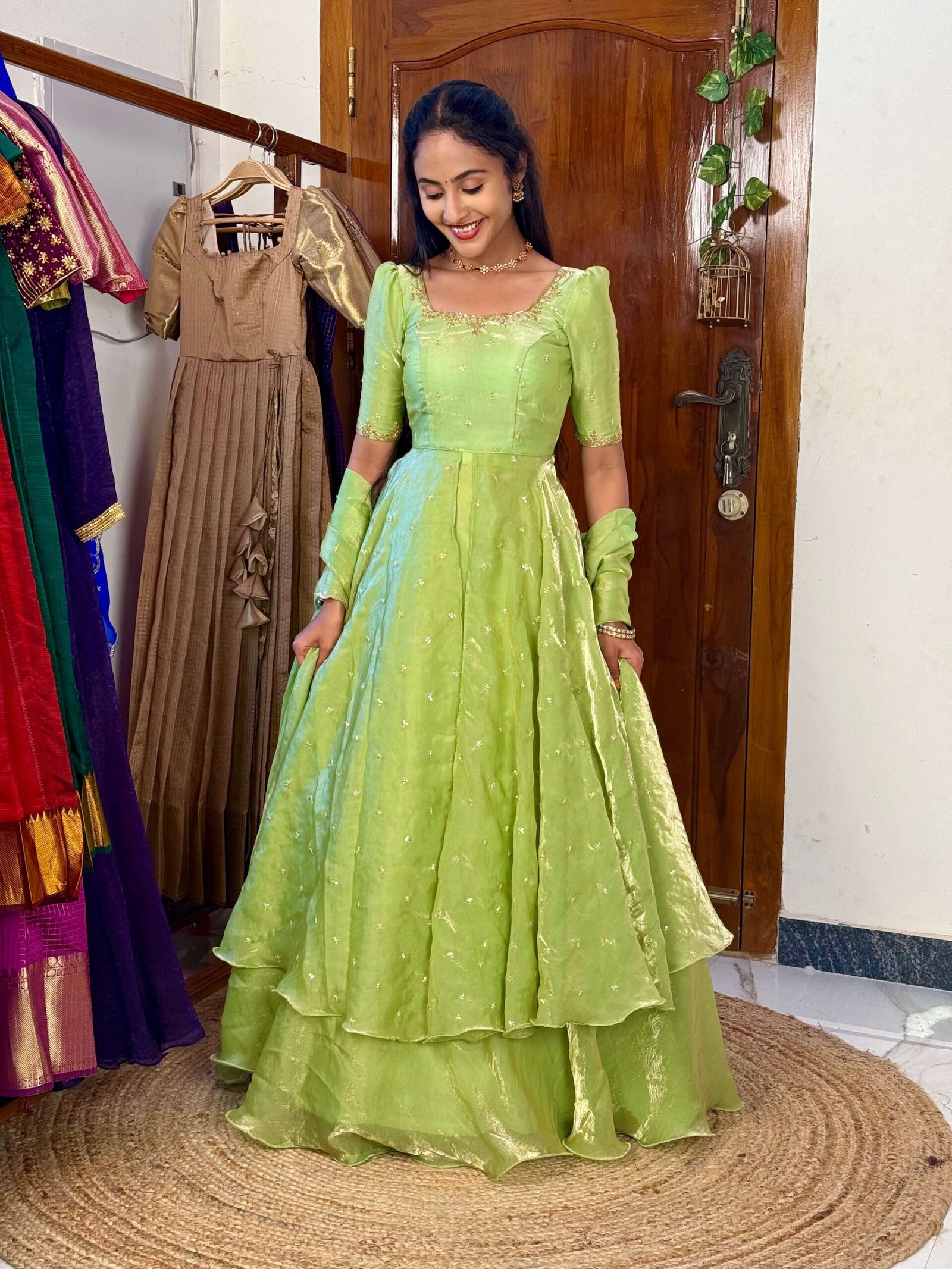 3 in 1 Pista green AIRA Lehenga