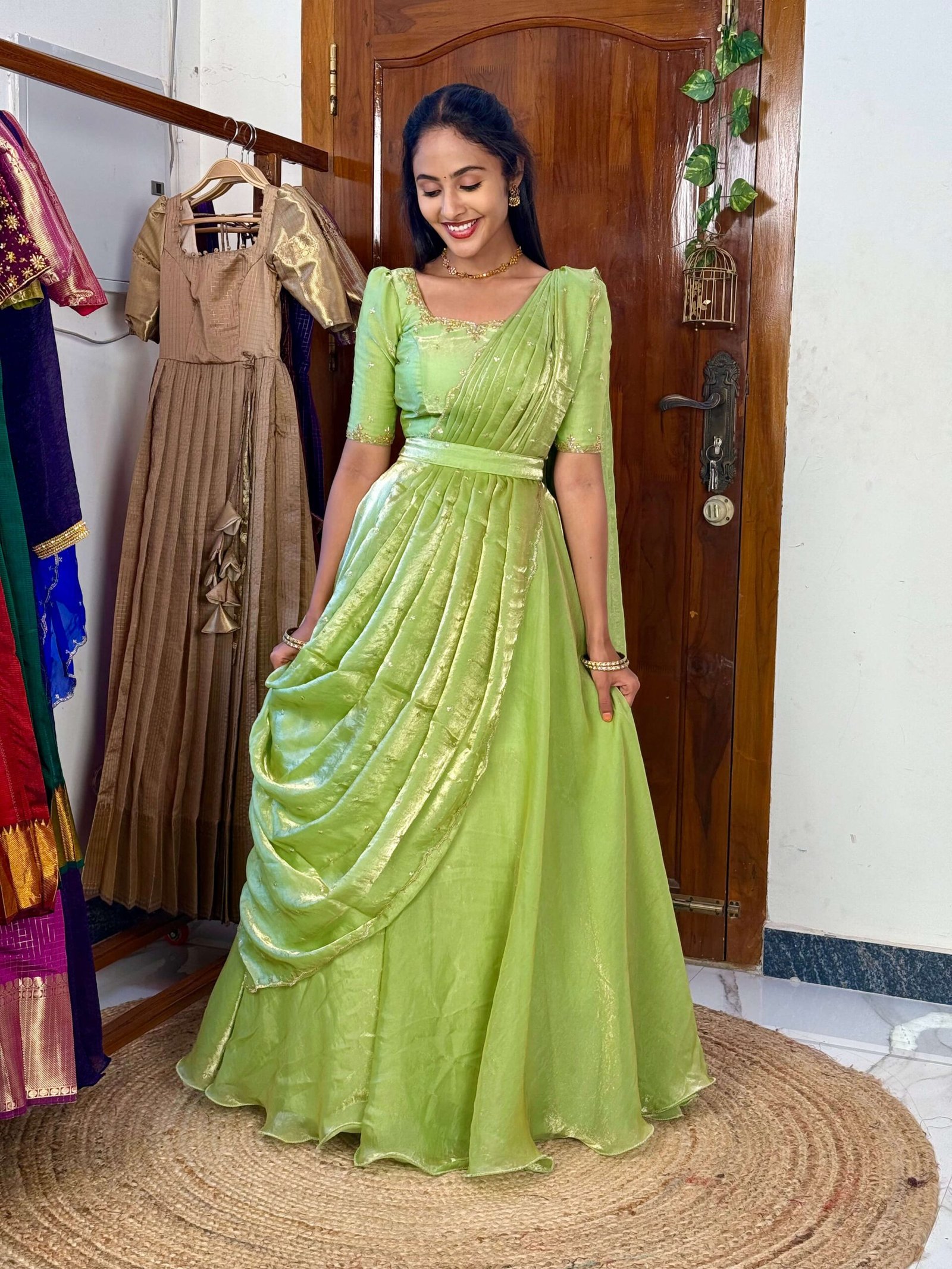 3 in 1 Pista green AIRA Lehenga