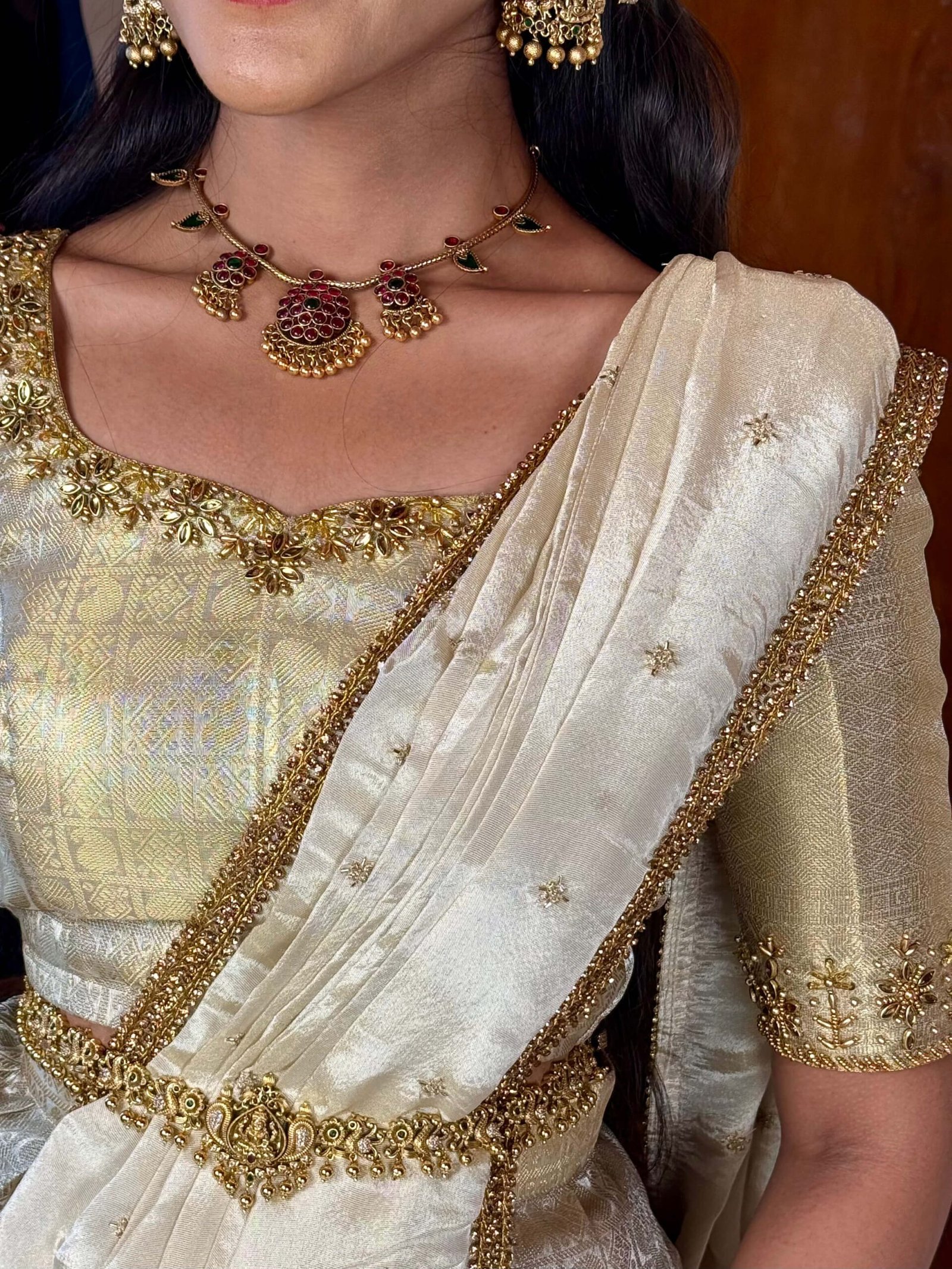 Laya in Onam vastra hand work Lehenga