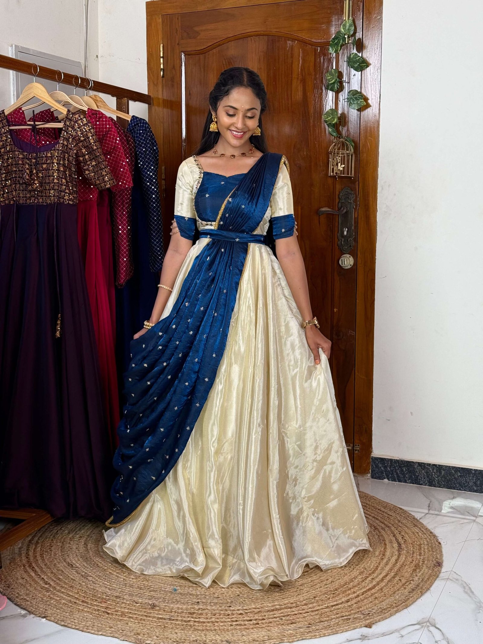 Mugil off white and peacock onam vastra MAXI