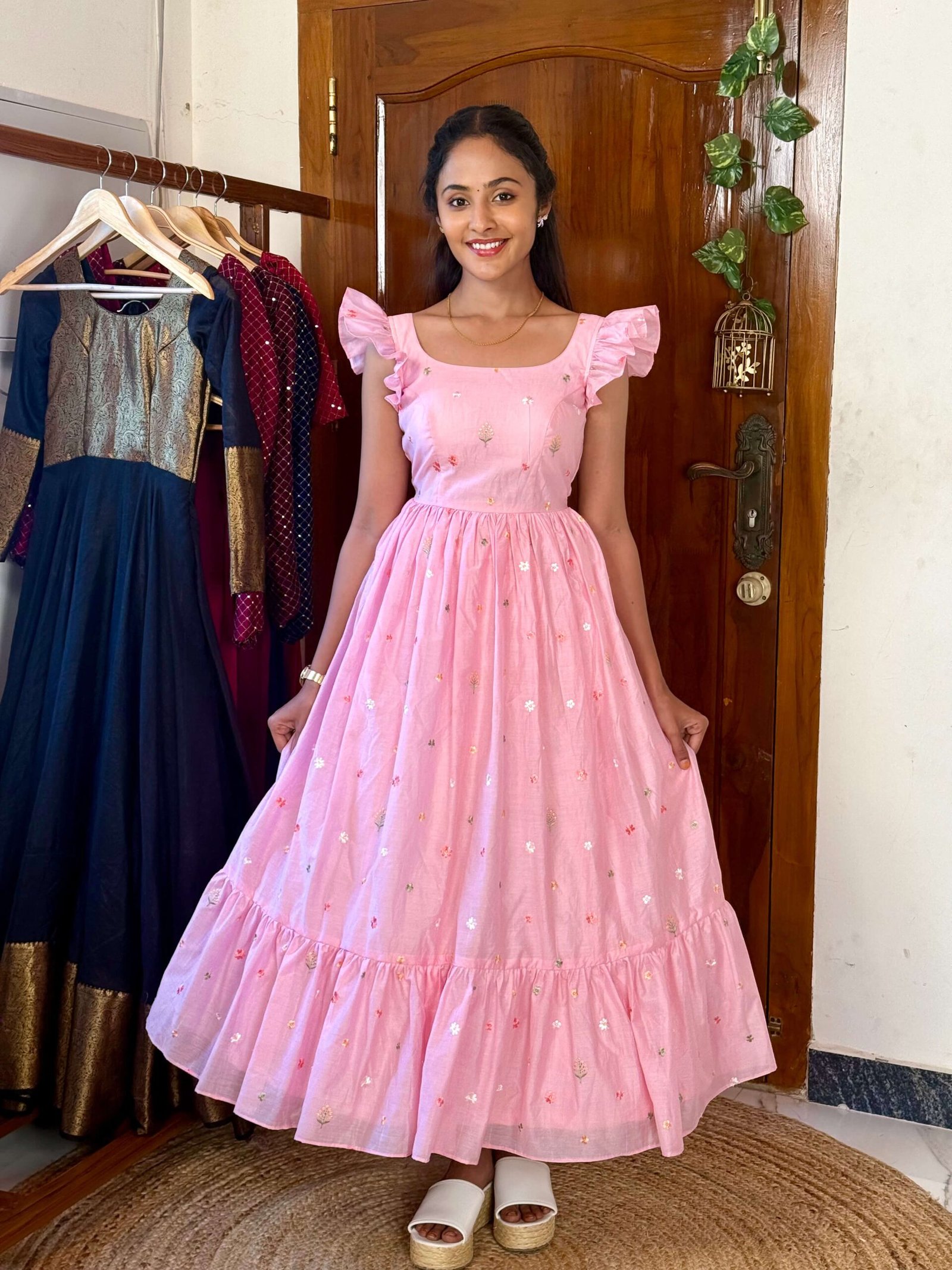 Tulip pink mul chanderi summer wear
