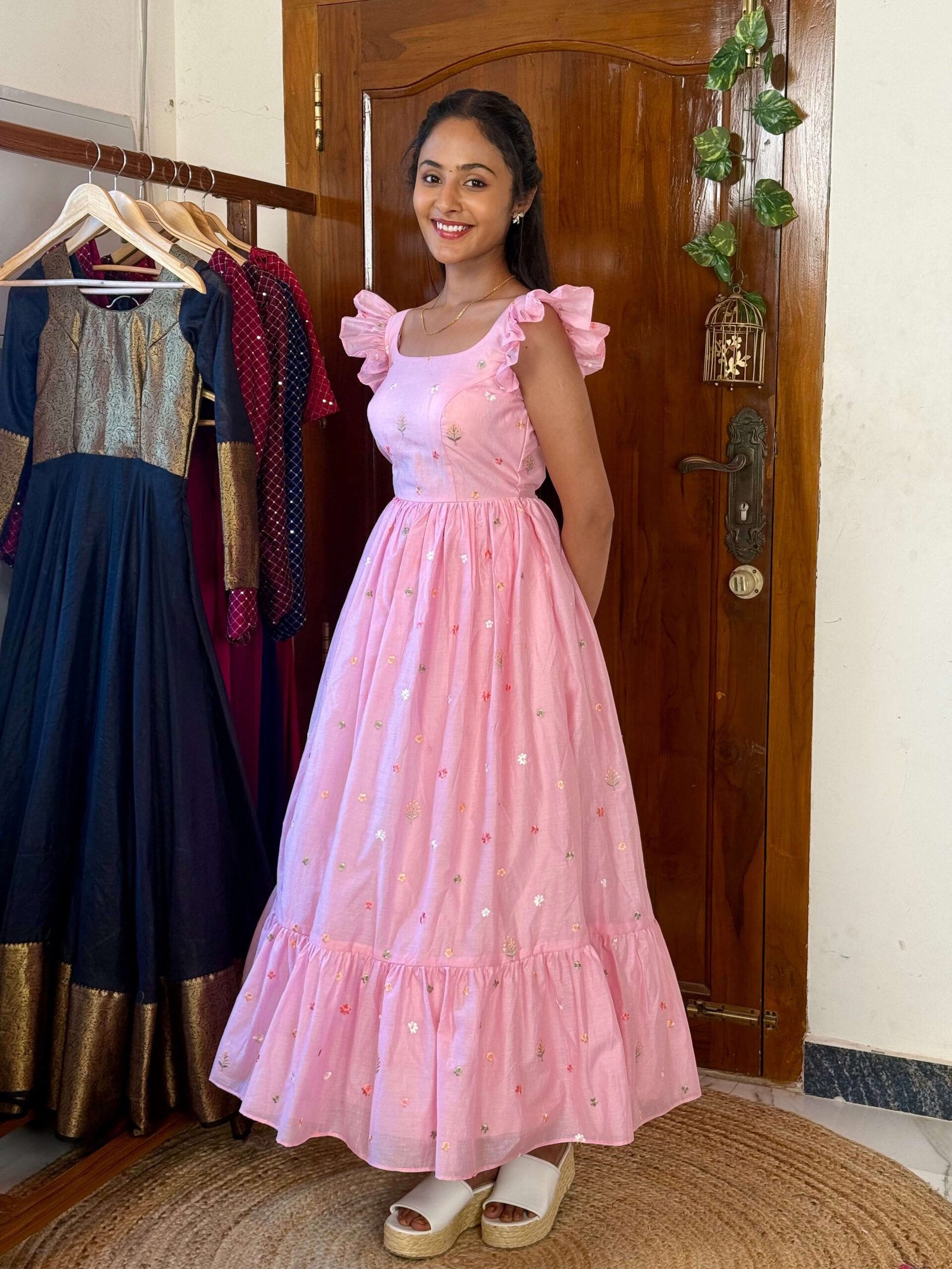 Tulip pink mul chanderi summer wear