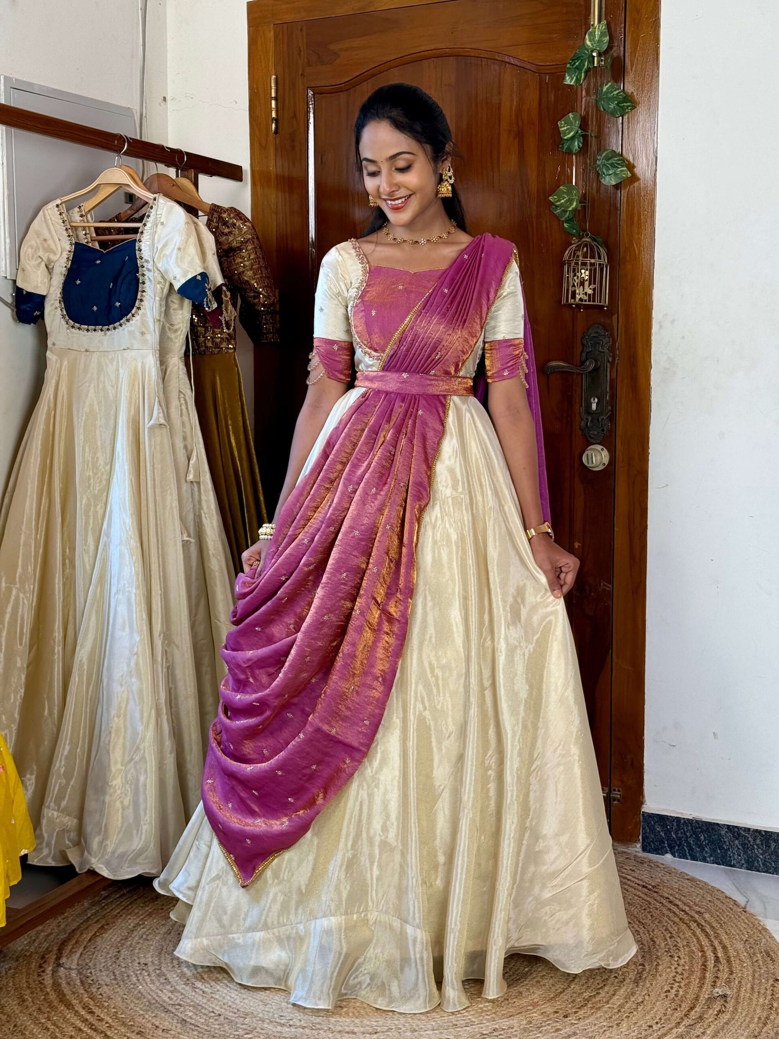 Mugil off white and Lavender onam MAXI