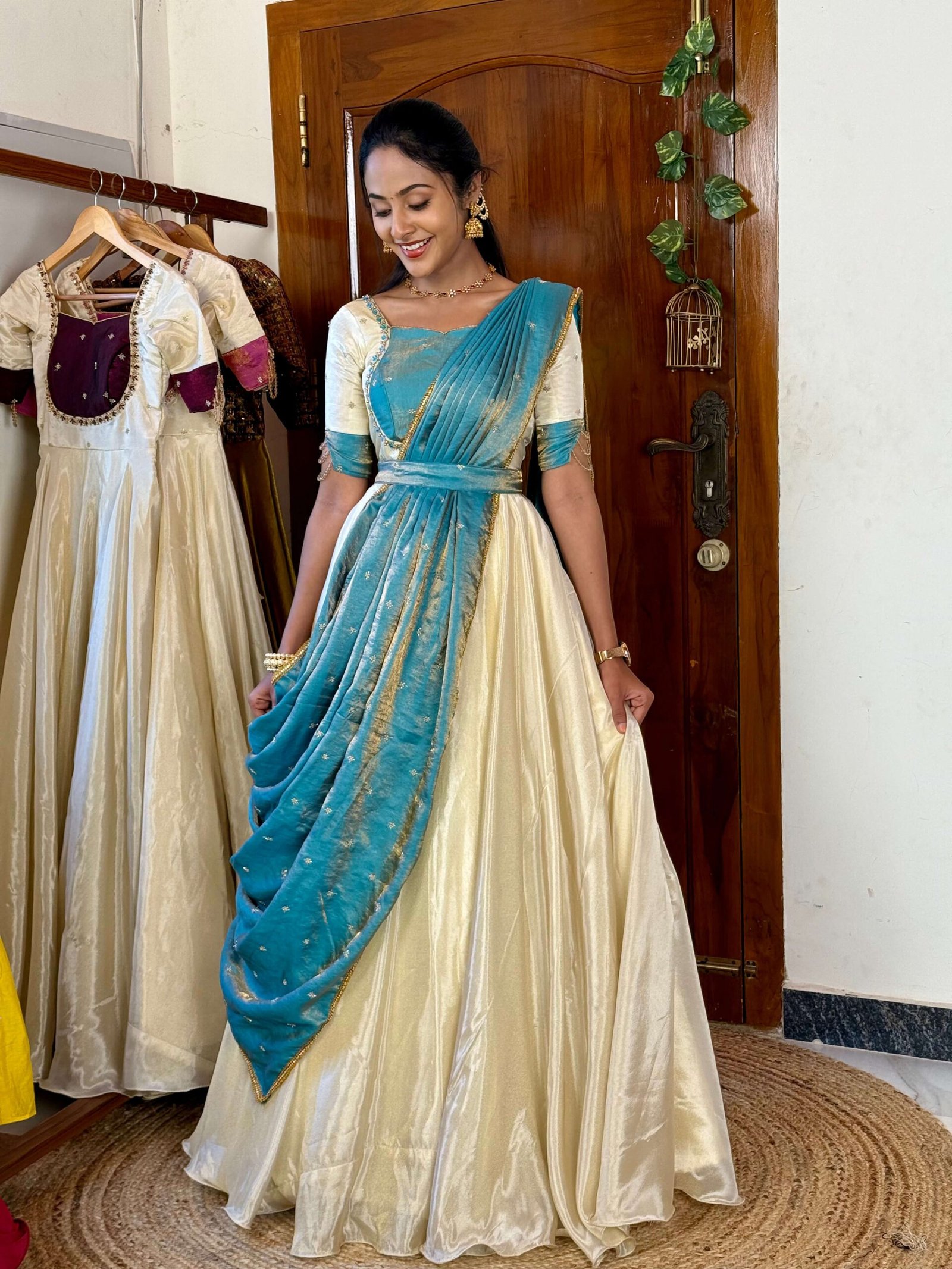 Mugil off white and blue onam MAXI