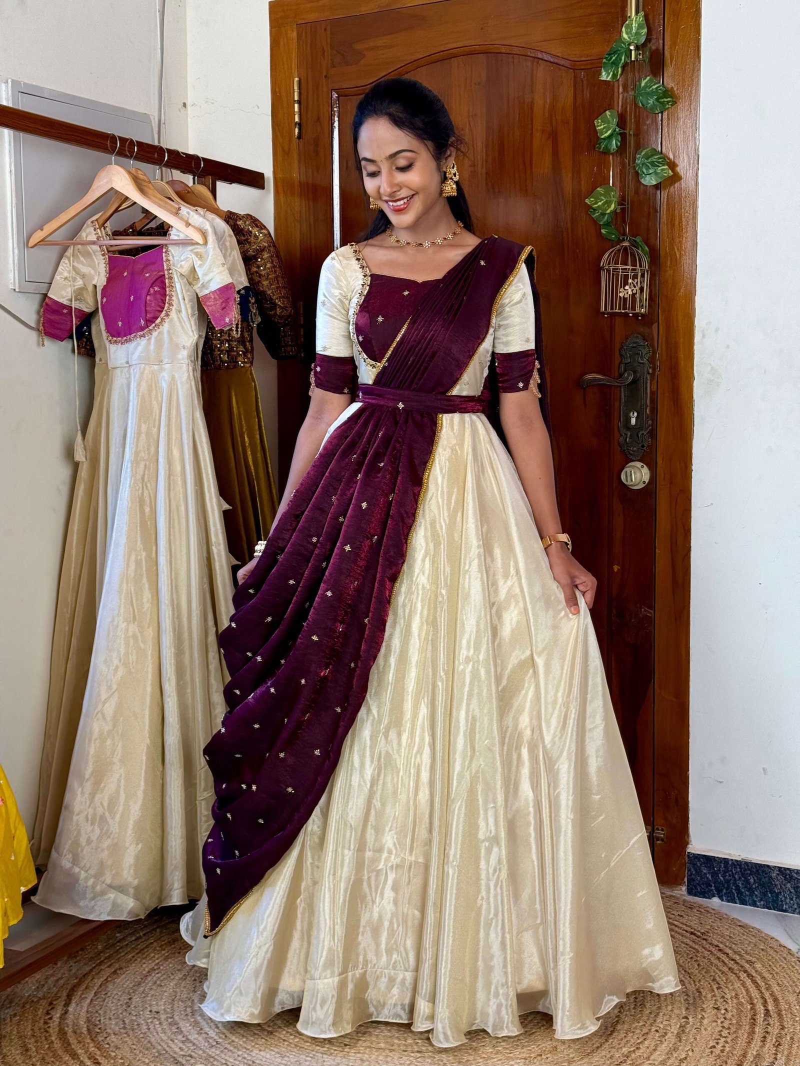 Mugil off white and wine onam MAXI