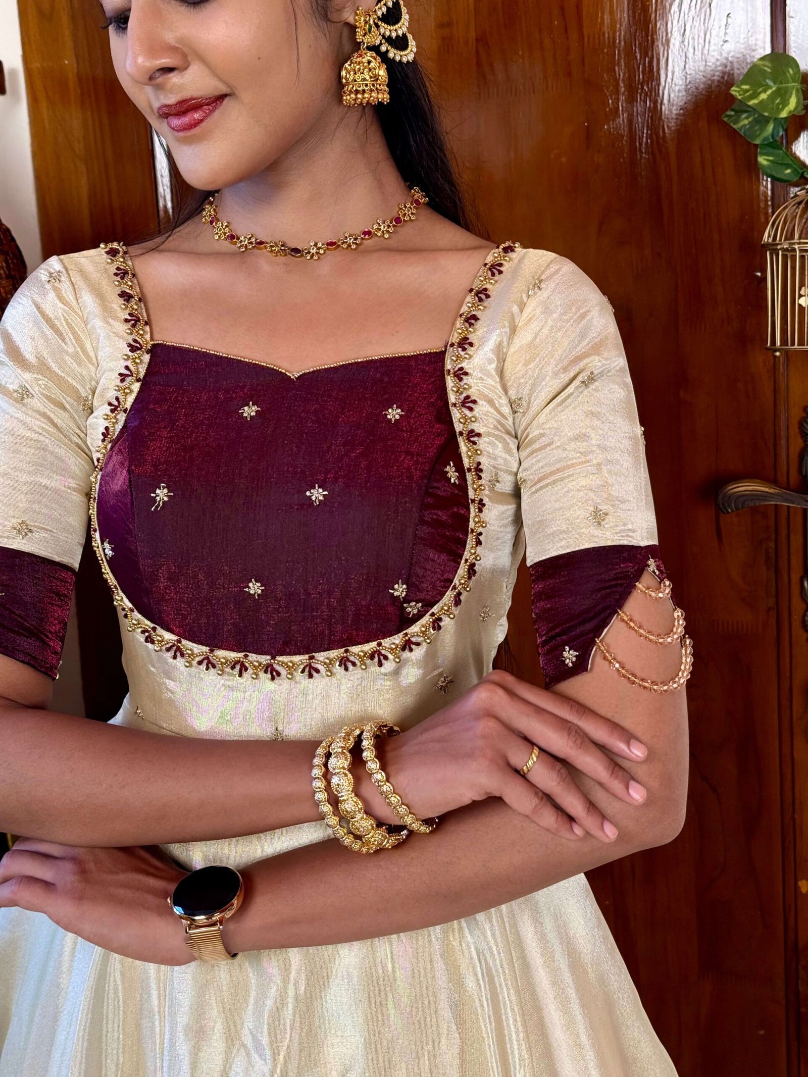 Mugil off white and wine onam MAXI