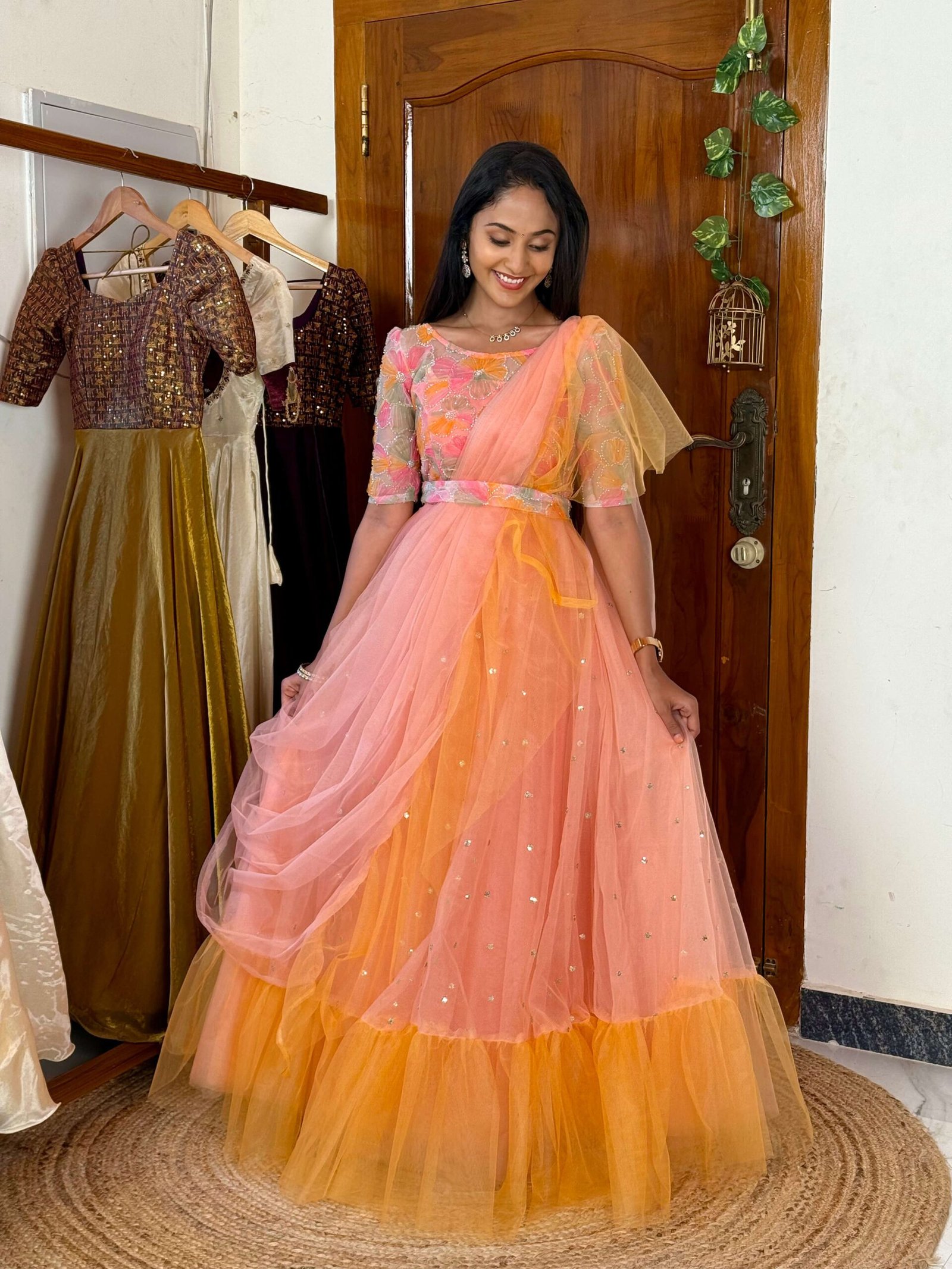 Princess peach - full bead worked ruffled maxi set
