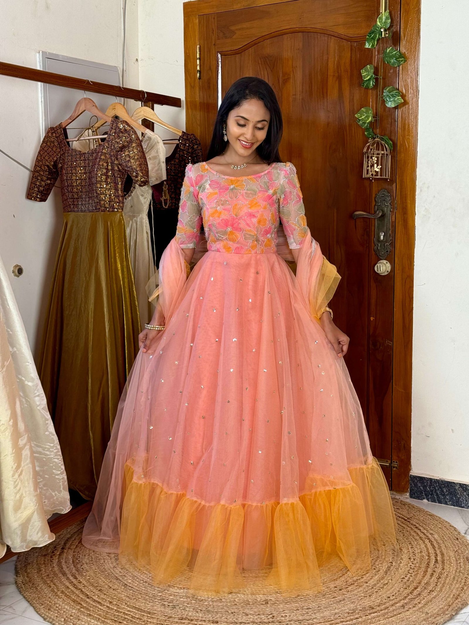 Princess peach - full bead worked ruffled maxi set