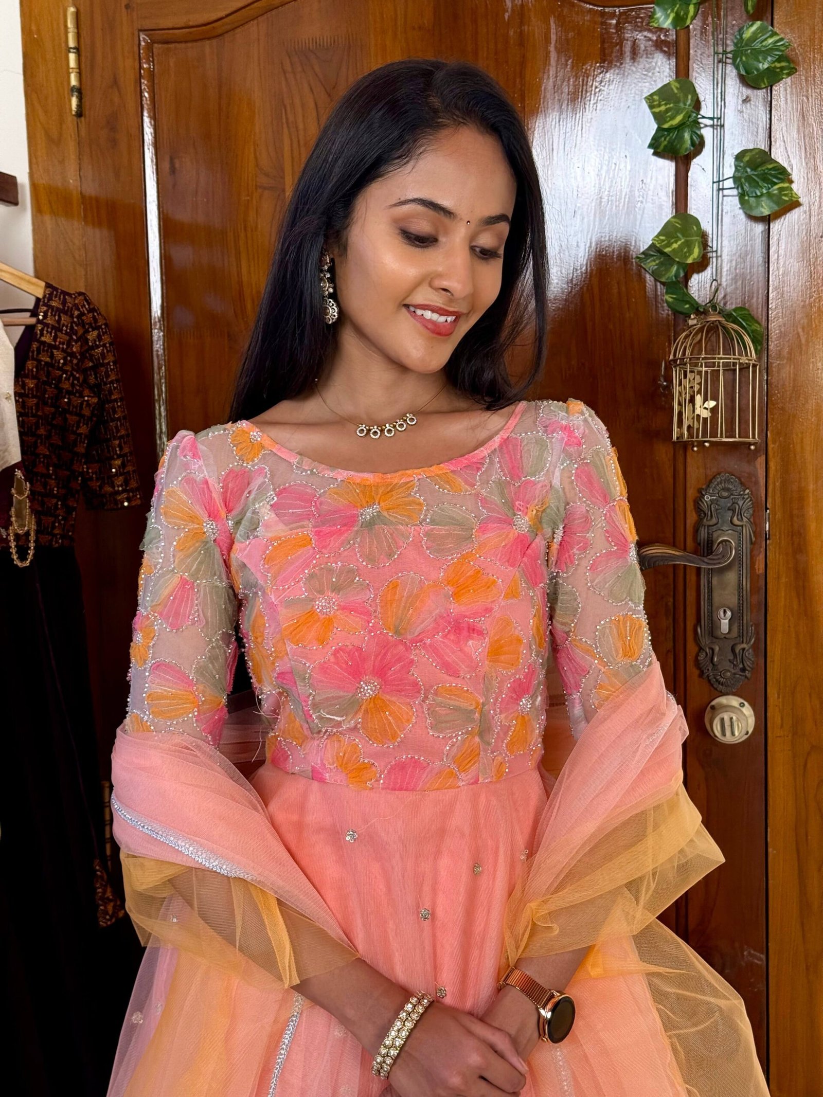 Princess peach - full bead worked ruffled maxi set