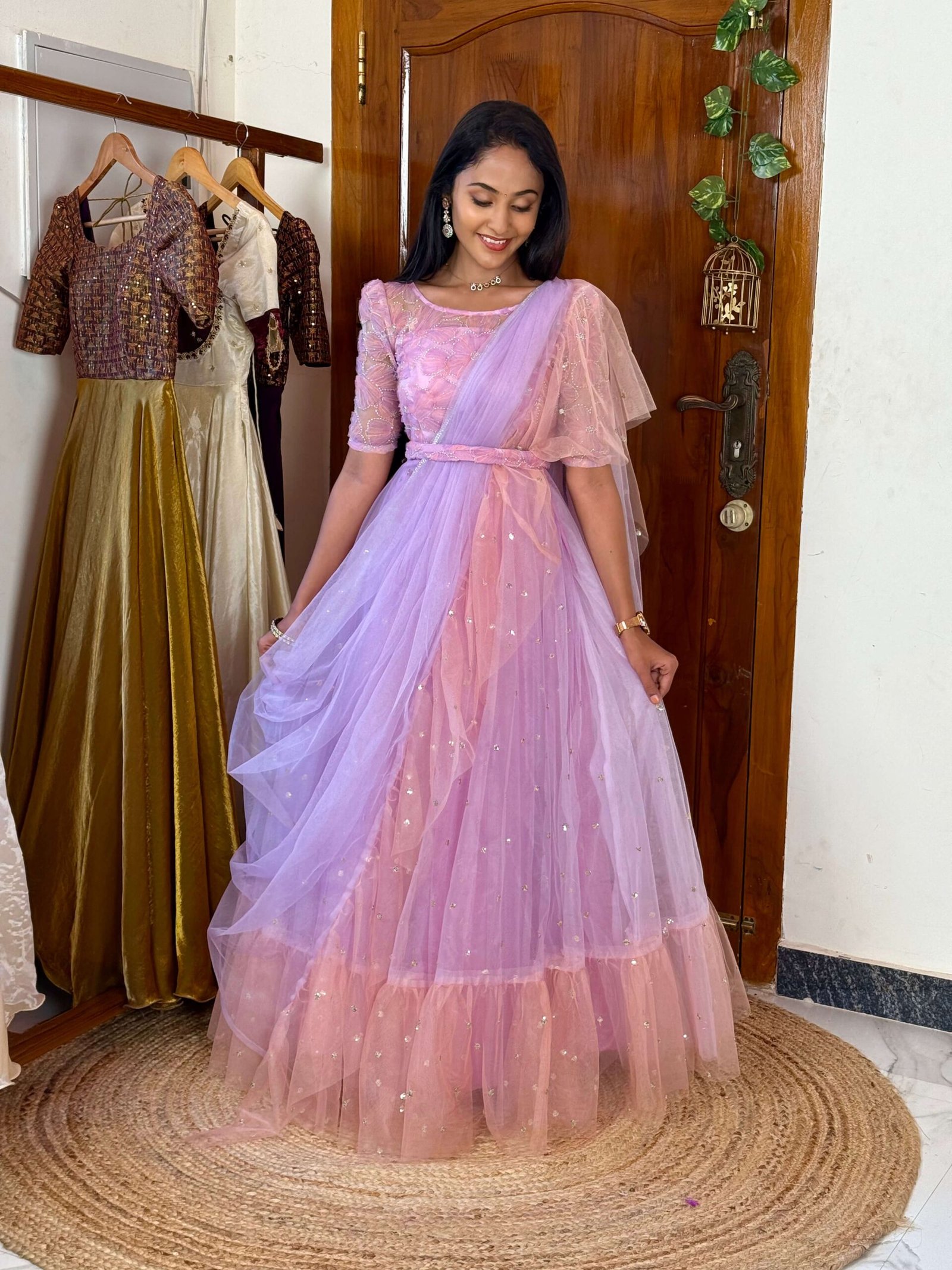 Princess Lavender - full bead worked ruffled maxi set