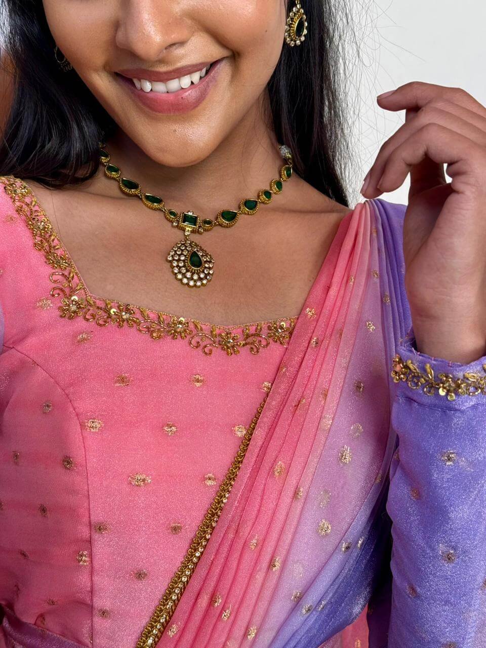 Rathi Lavender pink double shaded hand work maxi
