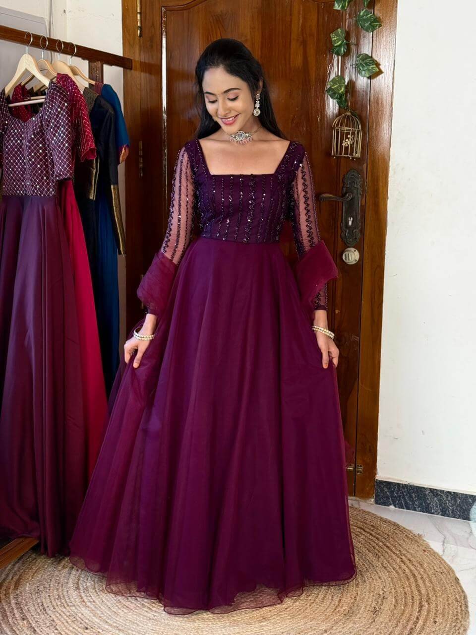 Ruby Wine beaded maxi