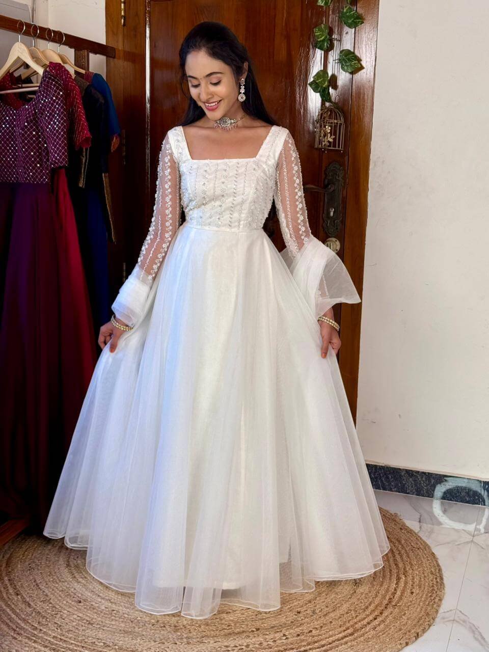 Ruby white beaded maxi