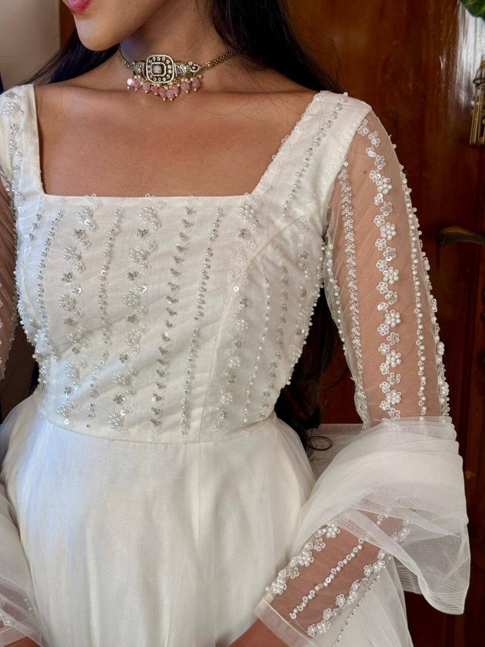 Ruby white beaded maxi