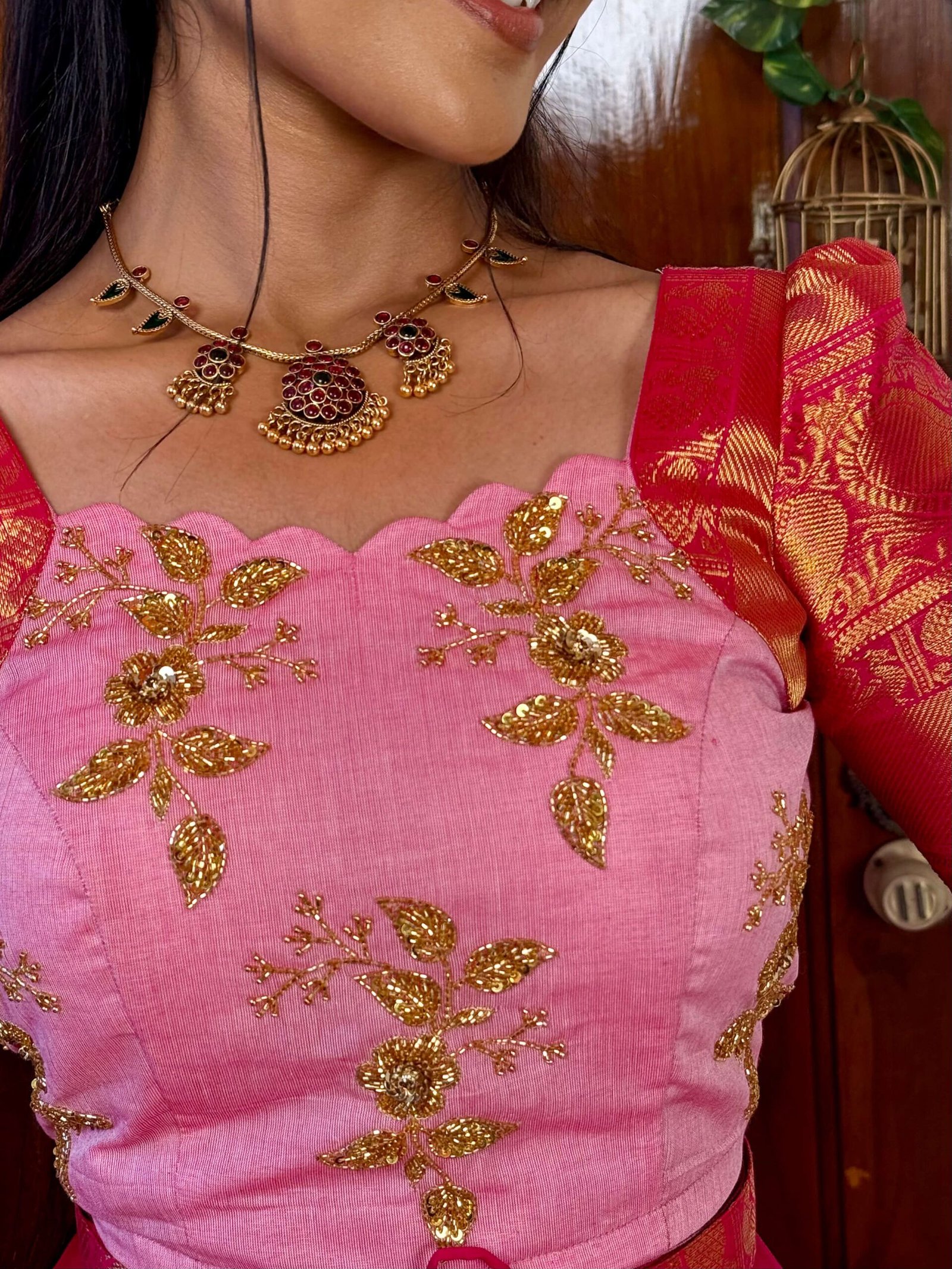 4 in 1 Dreamy layers Pink and rani lehenga
